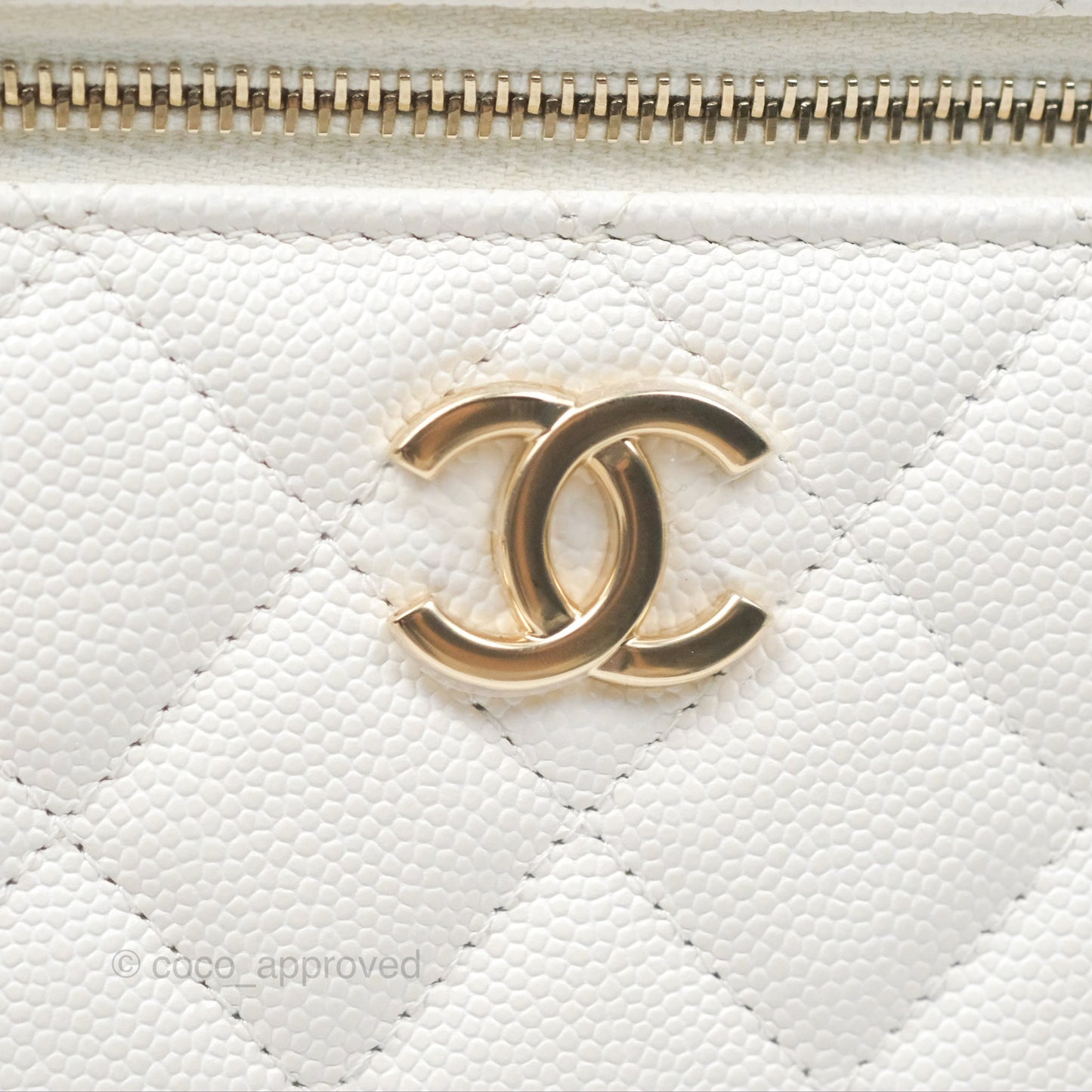 Chanel Quilted Top Handle Vanity Case White Caviar Gold Hardware