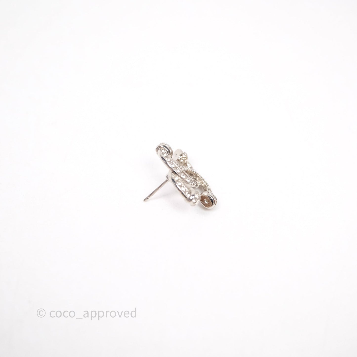 Chanel CC Crystals Earrings Silver Tone 23P