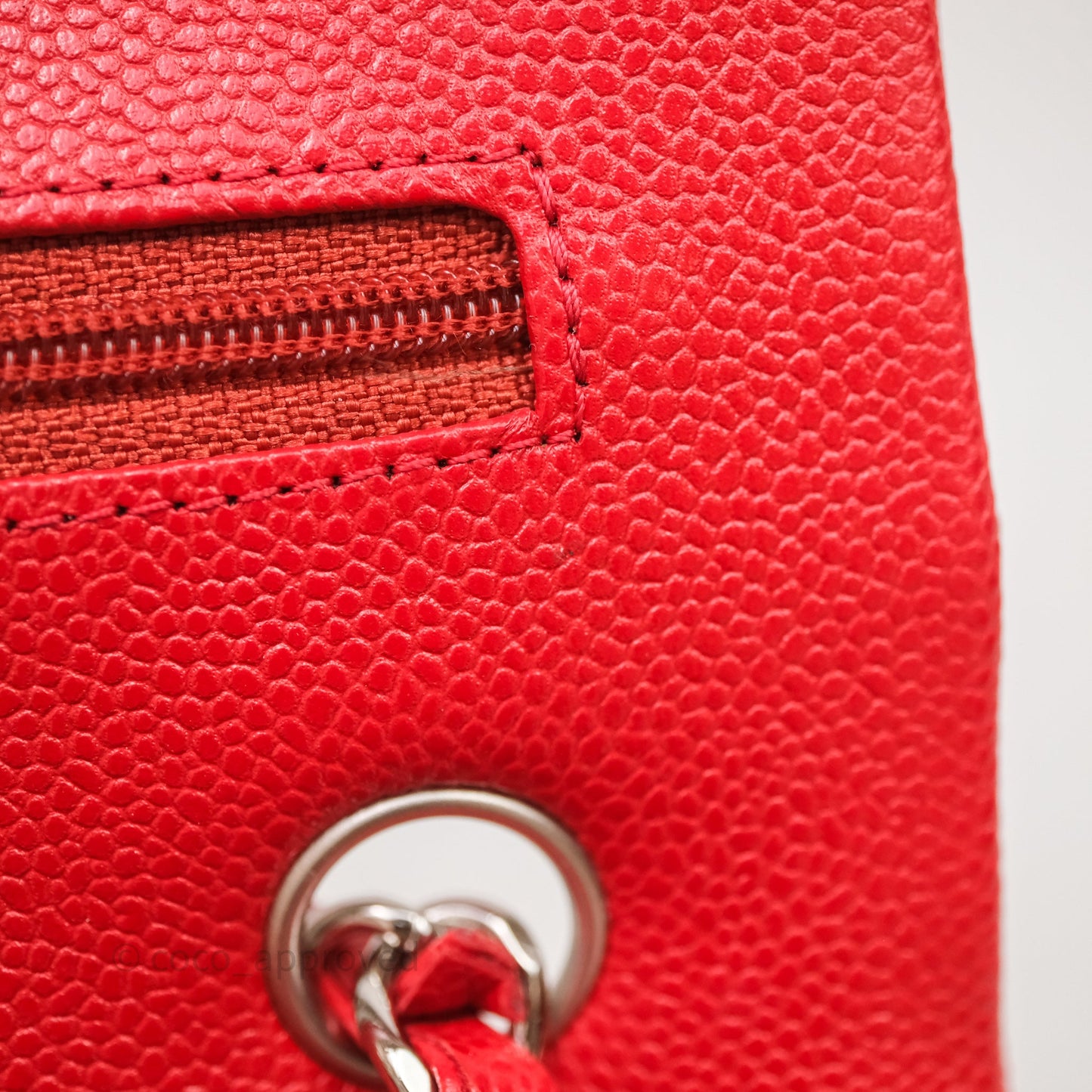 Chanel Small Classic Flap Quilted Red Caviar Silver Hardware
