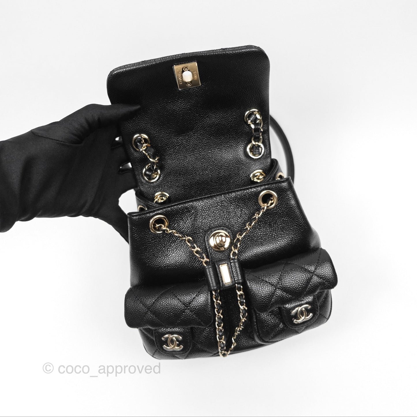Chanel Duma Backpack Small Black Caviar Gold Hardware