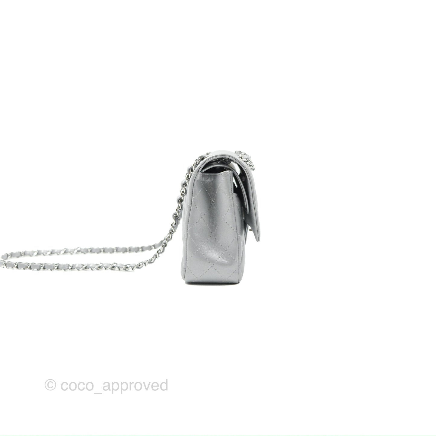 Chanel Classic M/L Medium Flap Quilted Pearly Silver Silver Hardware 23P