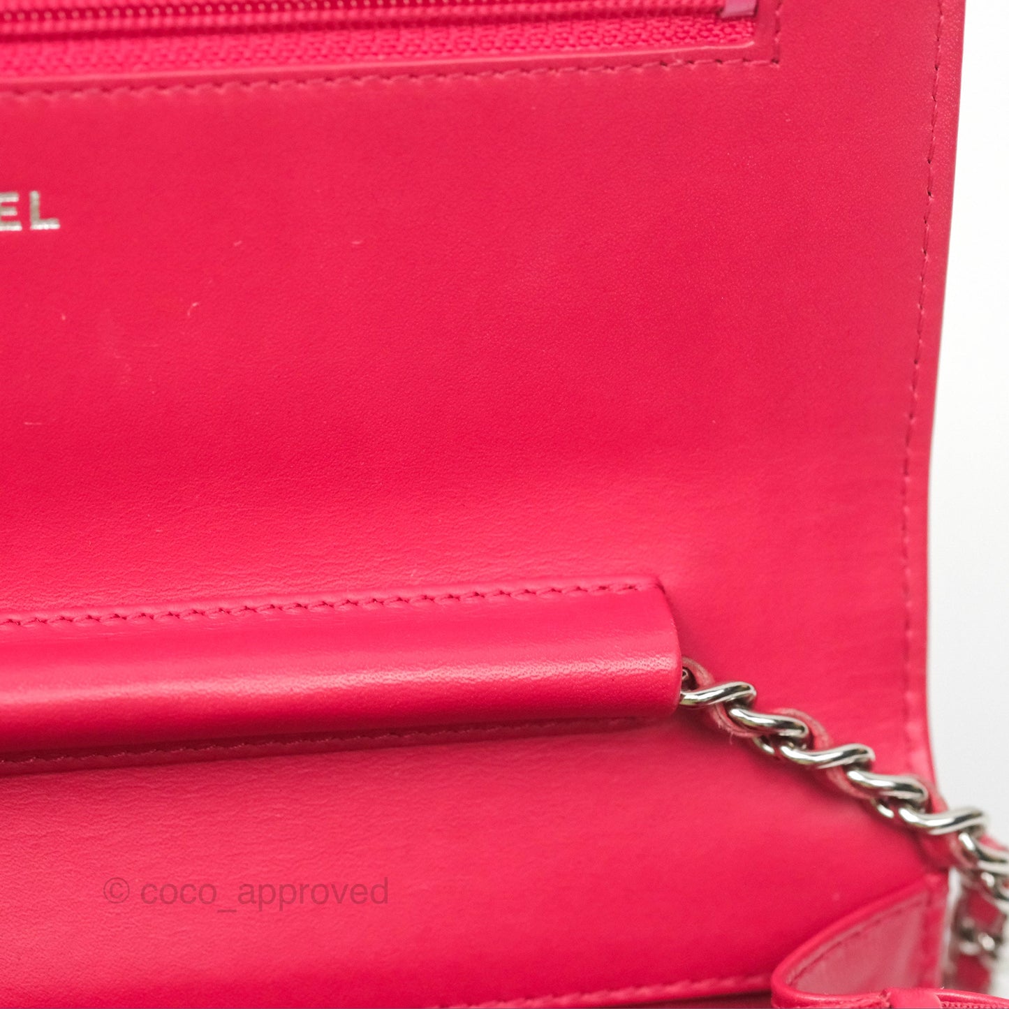 Chanel CC Wallet On Chain WOC Dark Pink Caviar Silver Hardware