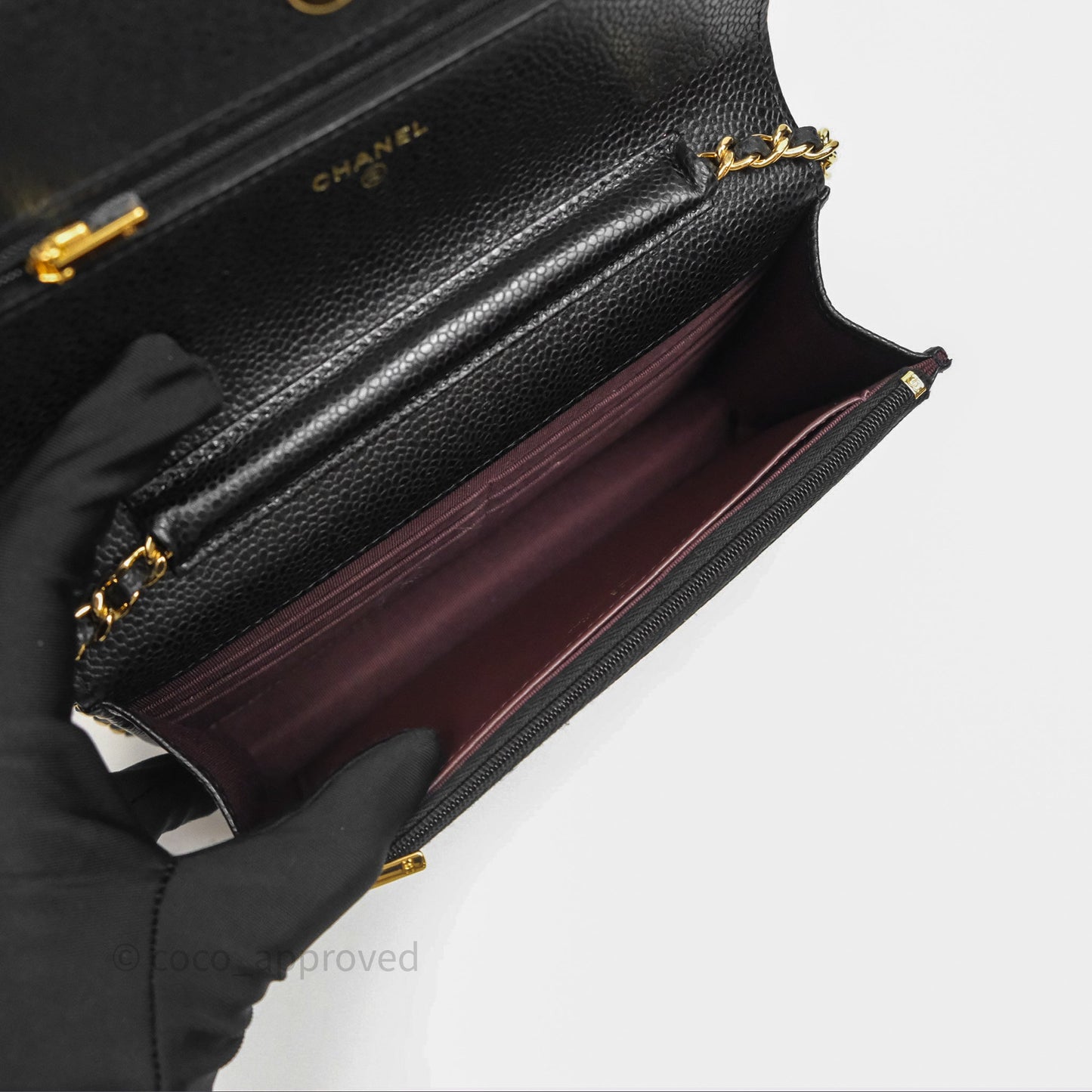 Chanel Classic Wallet On Chain WOC Quilted Black Caviar Gold Hardware