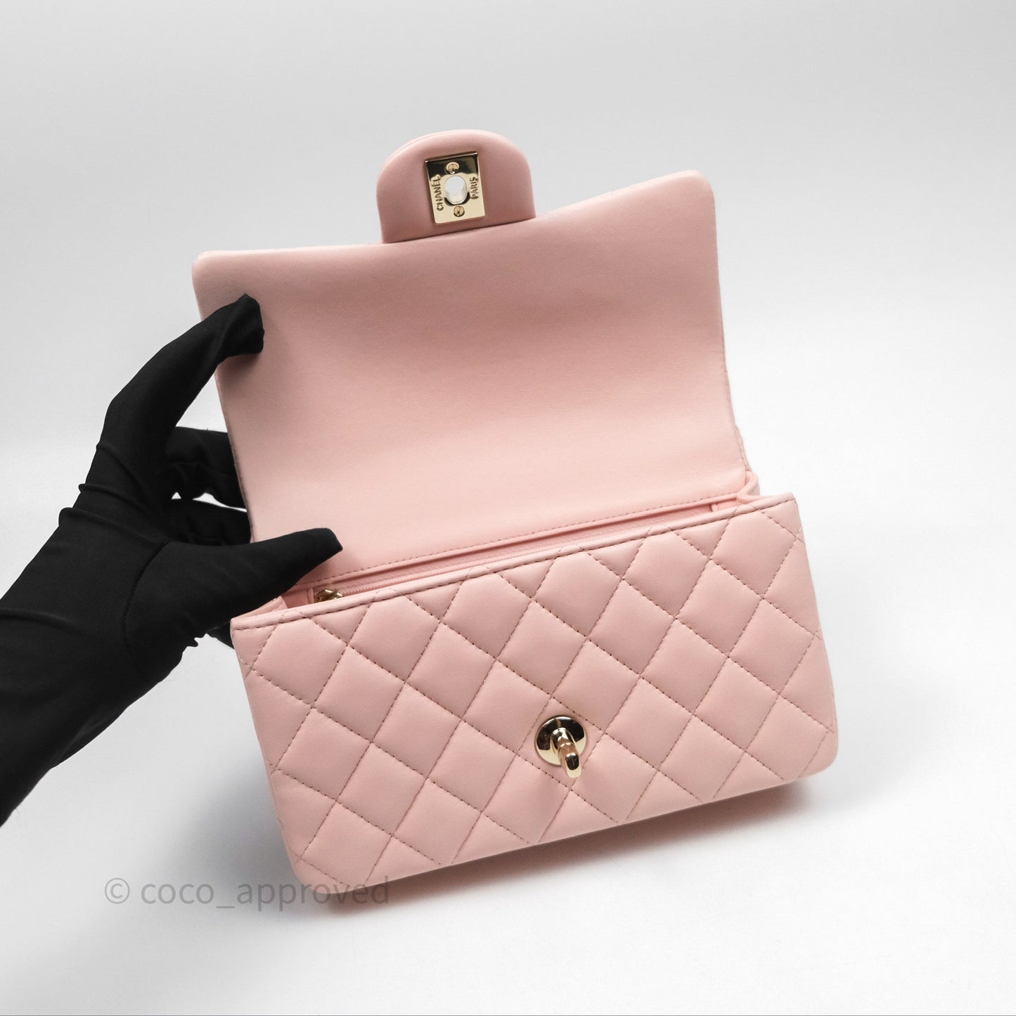 Chanel Top Handle Mini Rectangular Flap Pink Lambskin Gold Hardware