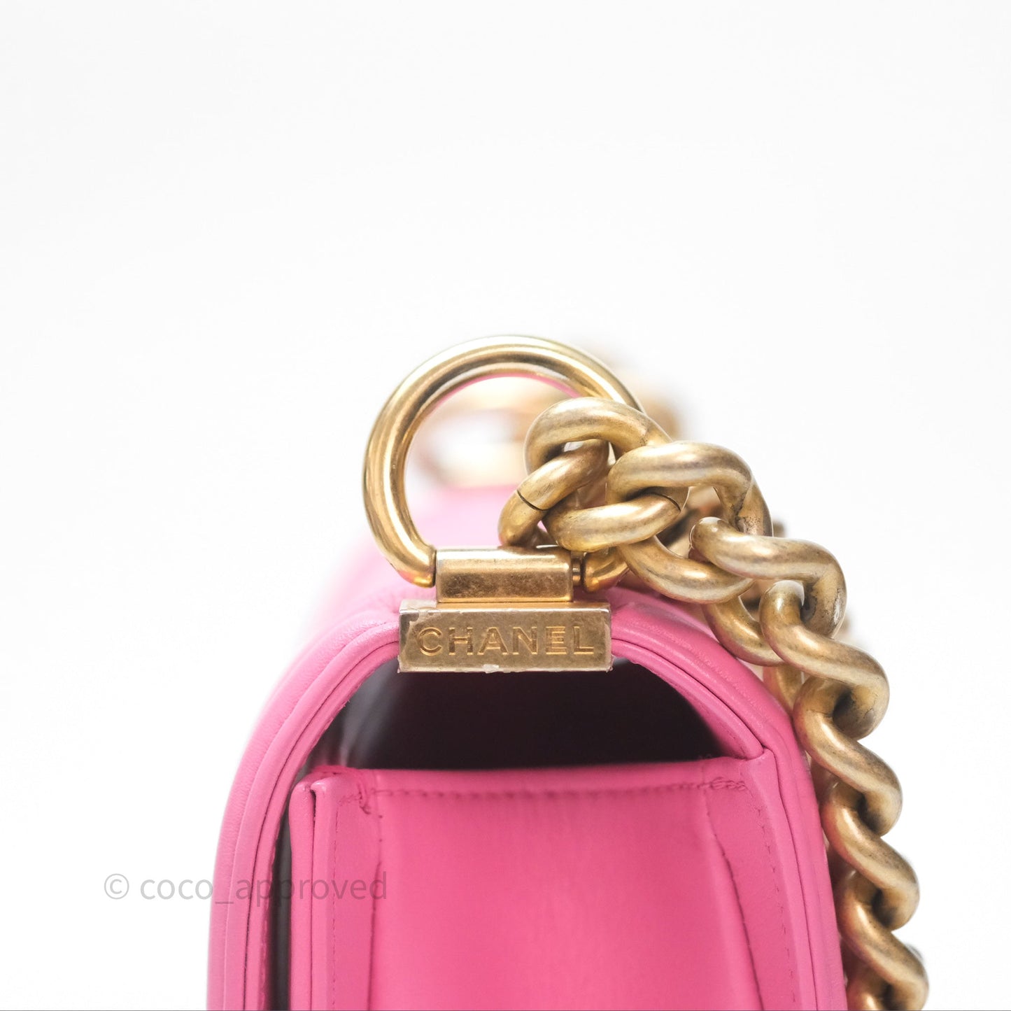 Chanel Small Boy Pink Calfskin Aged Gold Hardware