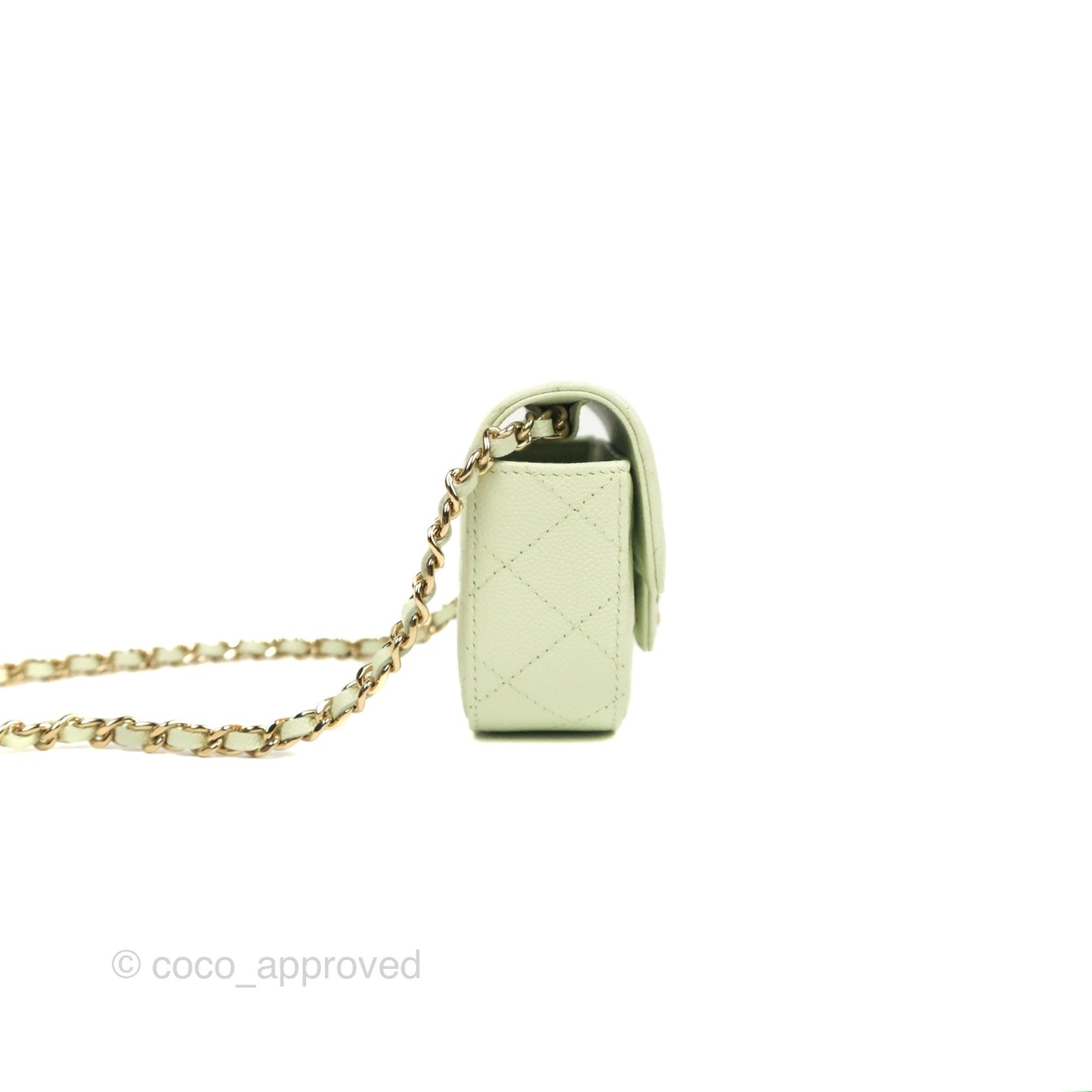 Chanel Mini Clutch With Chain Mint Green Caviar Gold Hardware 22C