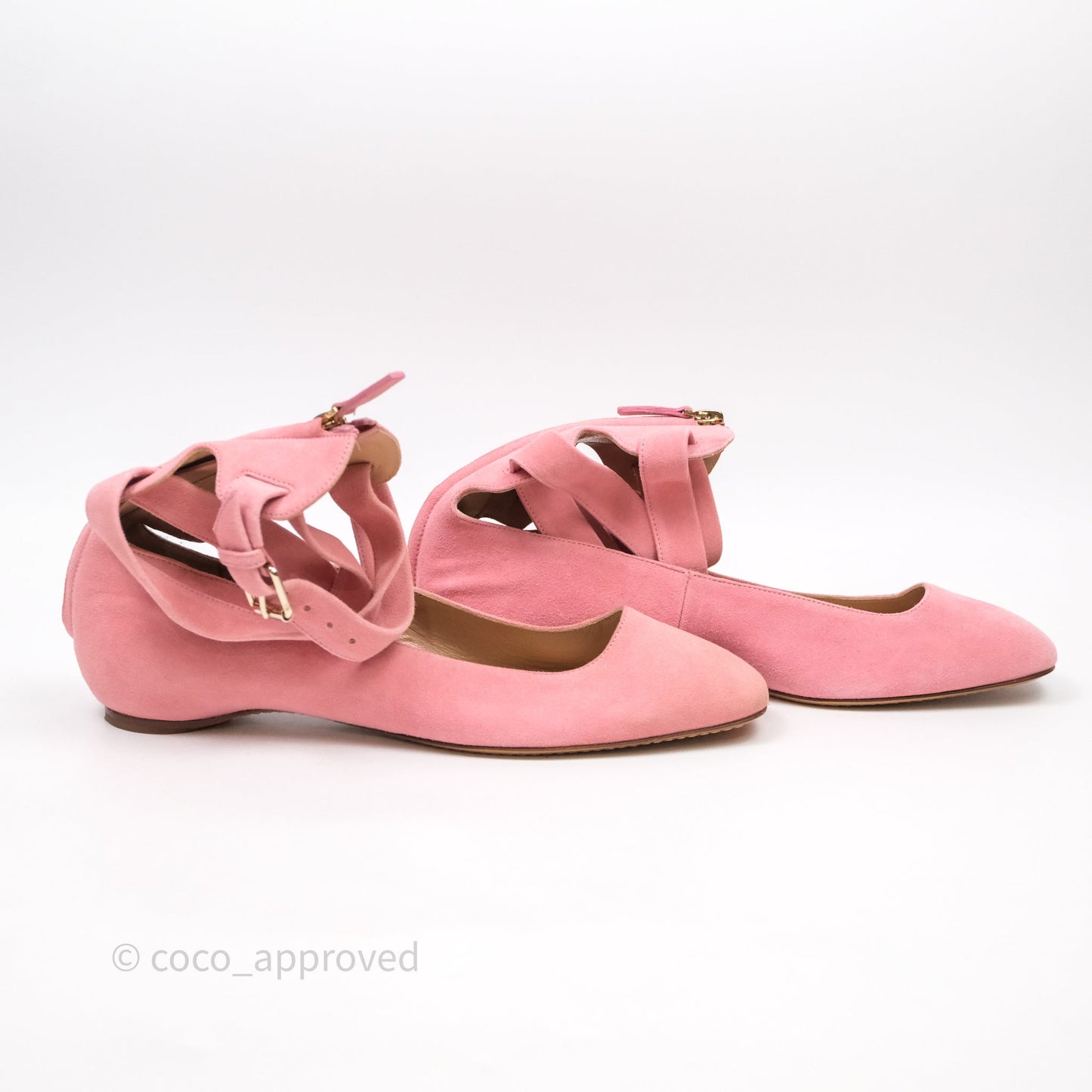 Valentino Garavani Suede Ballet Flats Tango Ankle Wrap Pink Size 38