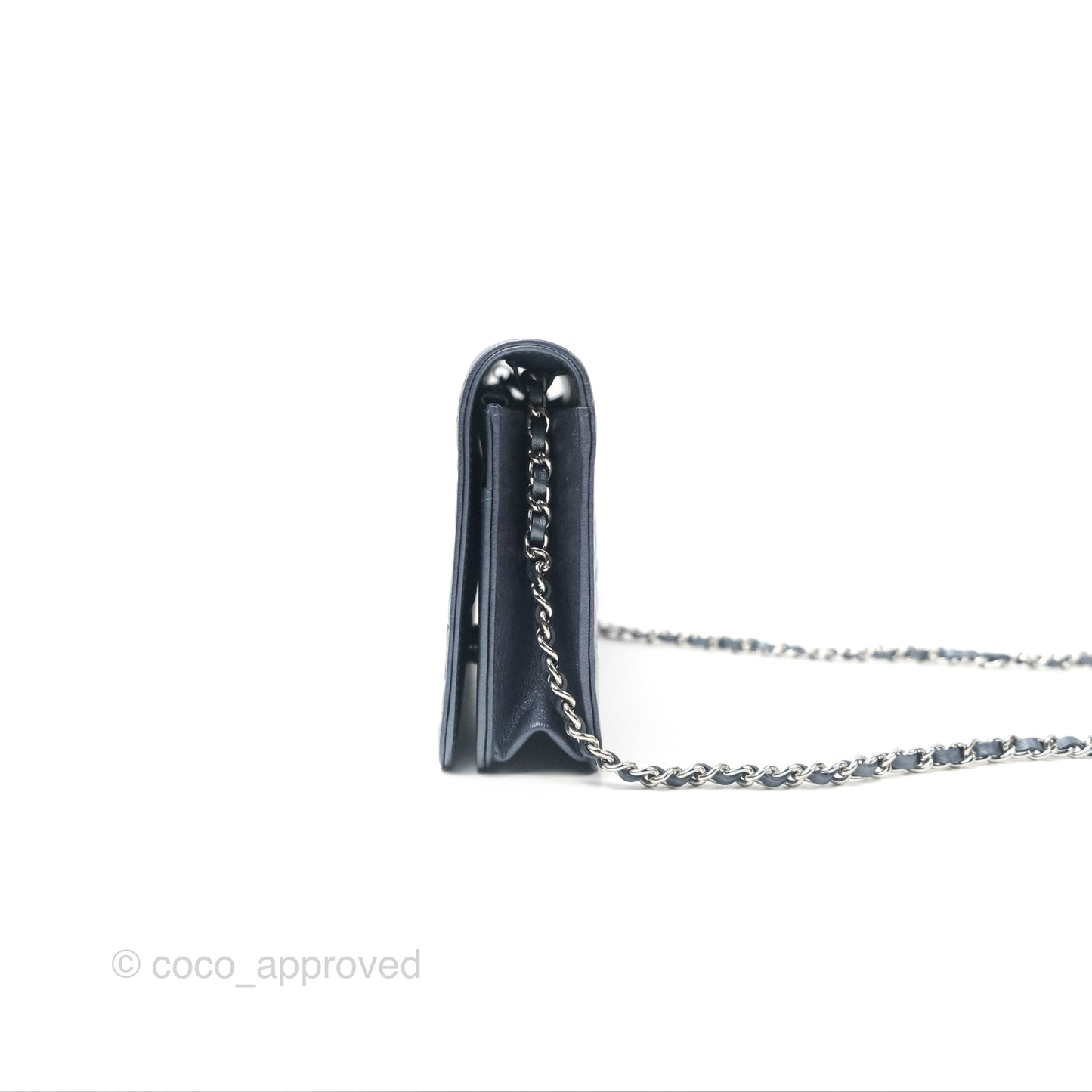 Chanel Camellia Wallet on Chain WOC Iridescent Navy Calfskin Silver Hardware