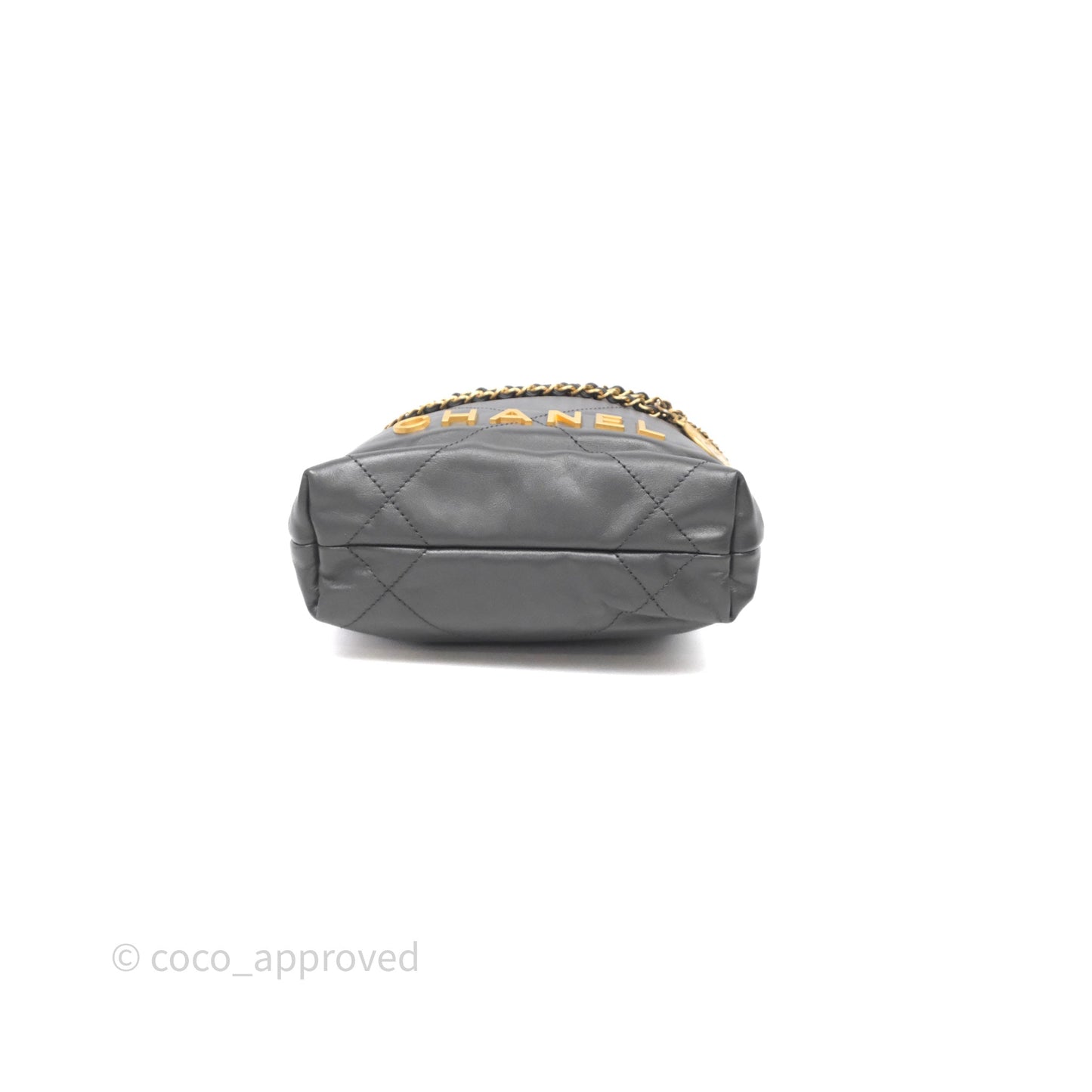 Chanel 22 Mini Bag Dark Grey Shiny Crumpled Calfskin Aged Gold Hardware