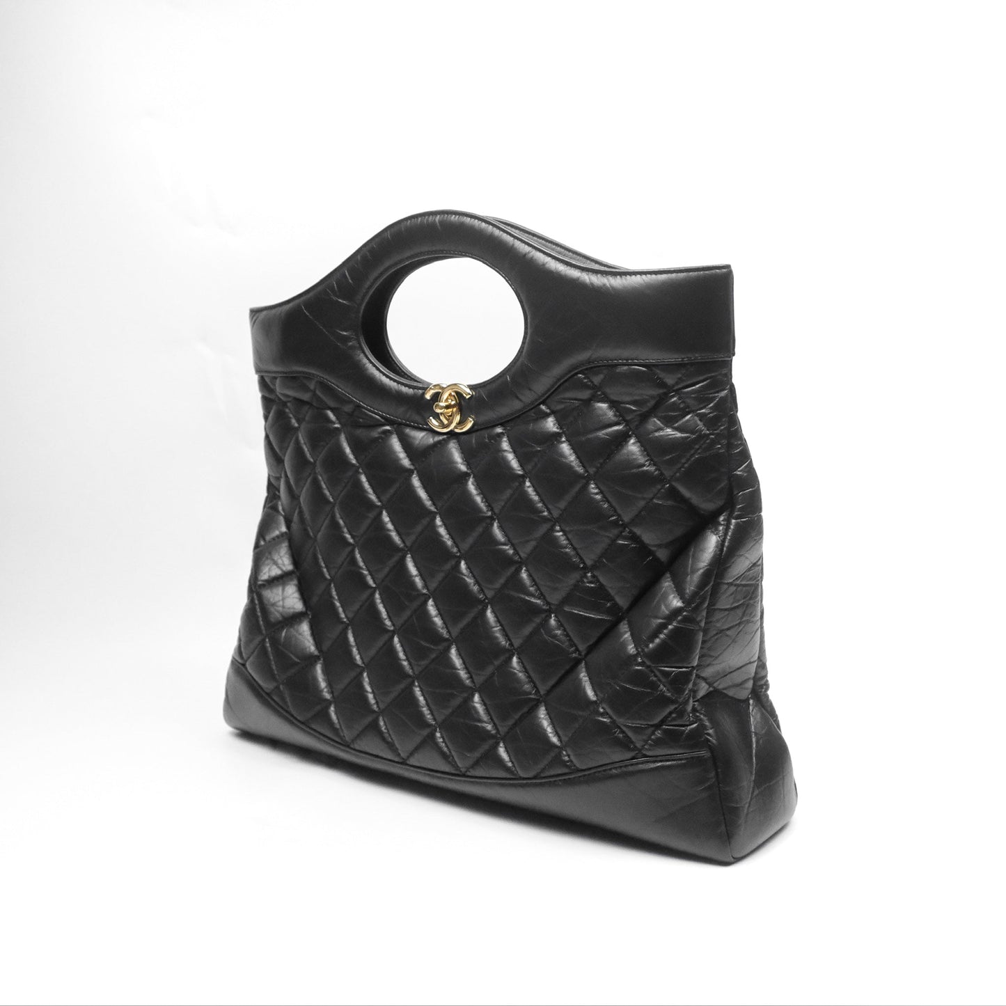 Chanel 31 Large Shopping Bag Black Calfskin Gold Hardware