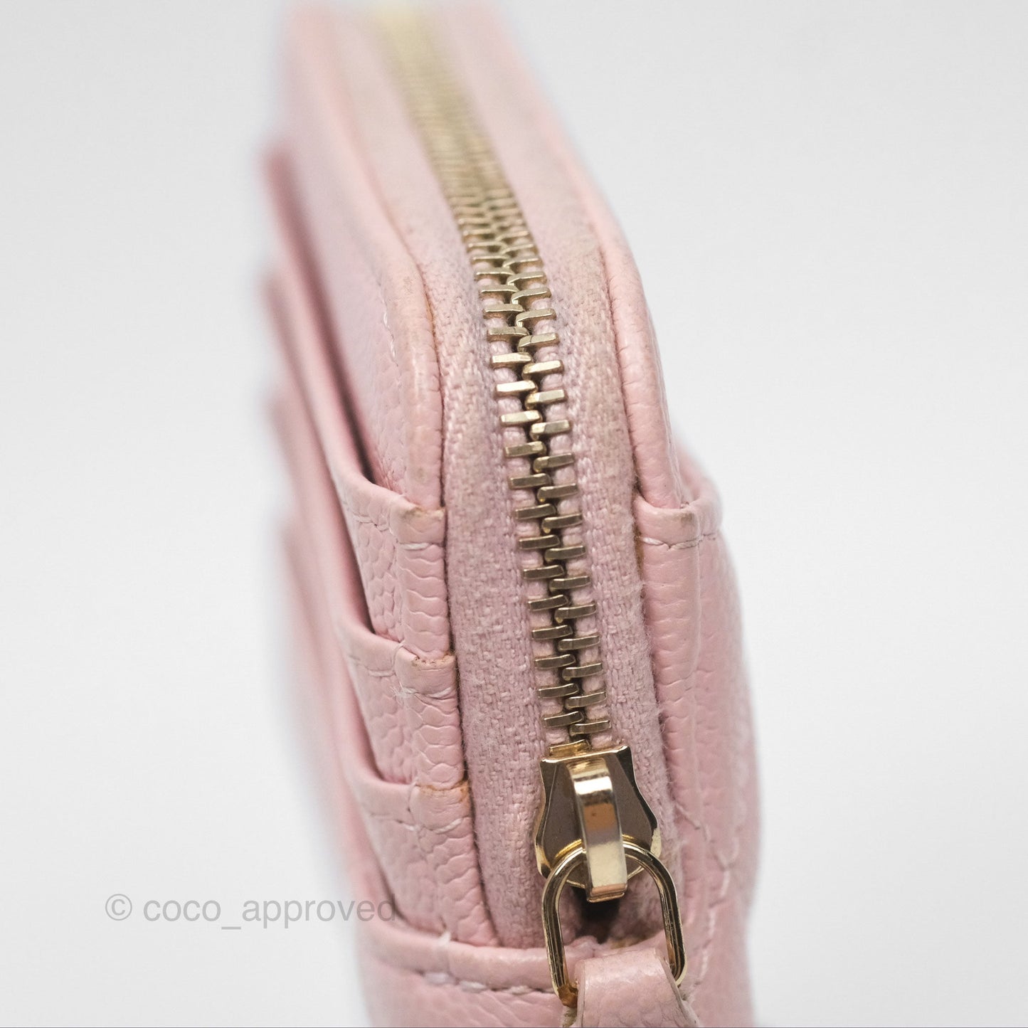 Chanel Quilted Classic Zip Card Holder Wallet Pink Caviar Gold Hardware