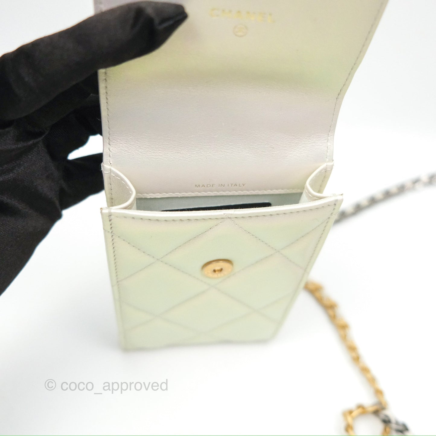 Chanel 19 Phone Holder Iridescent Ivory Mixed Hardware