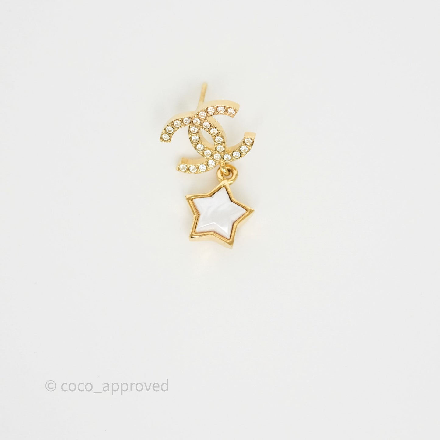 Chanel Crystal CC Star Drop Earrings Gold Tone 24C