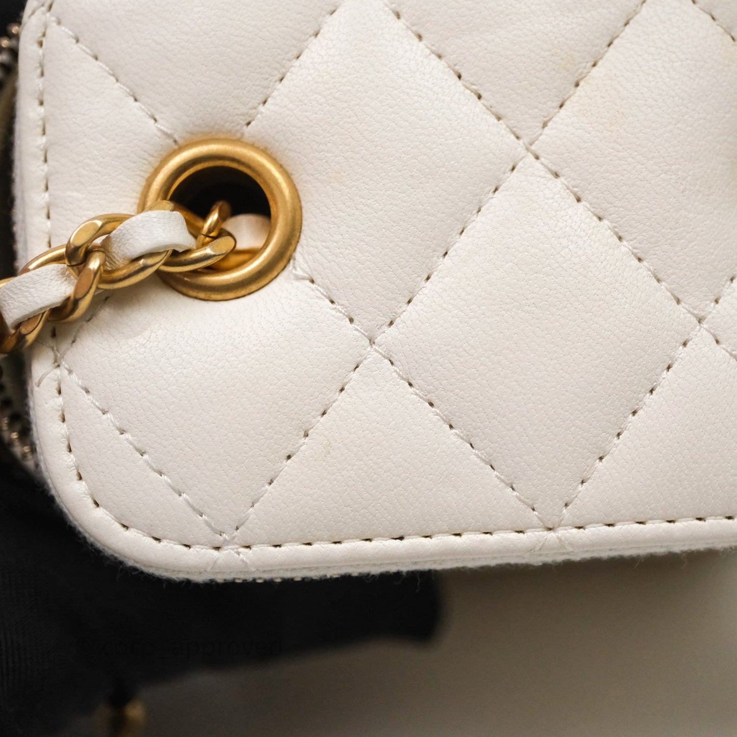 Chanel Quilted Pearl Crush Mini Vanity With Chain Ivory White Lambskin Aged Gold Hardware