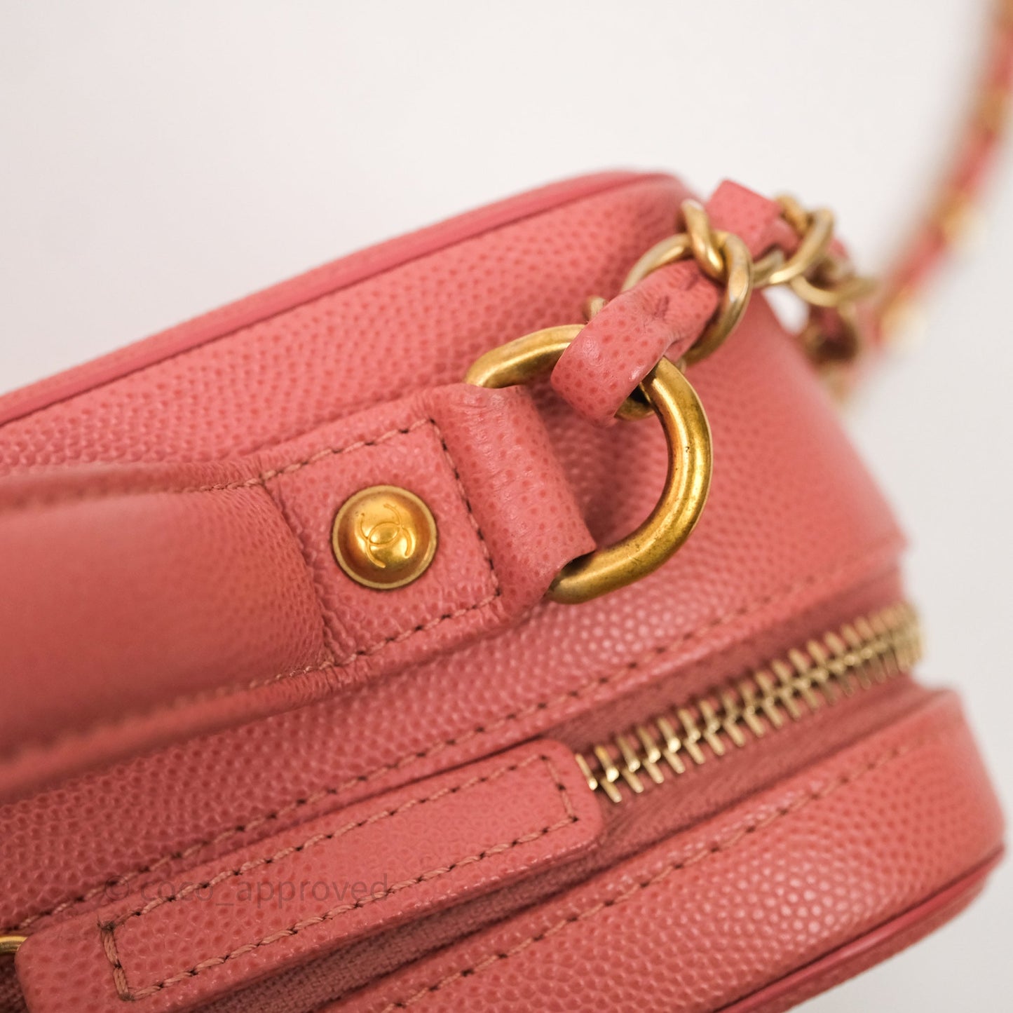 Chanel Medium CC Filigree Vanity Case Quilted Pink Caviar Aged Gold Hardware