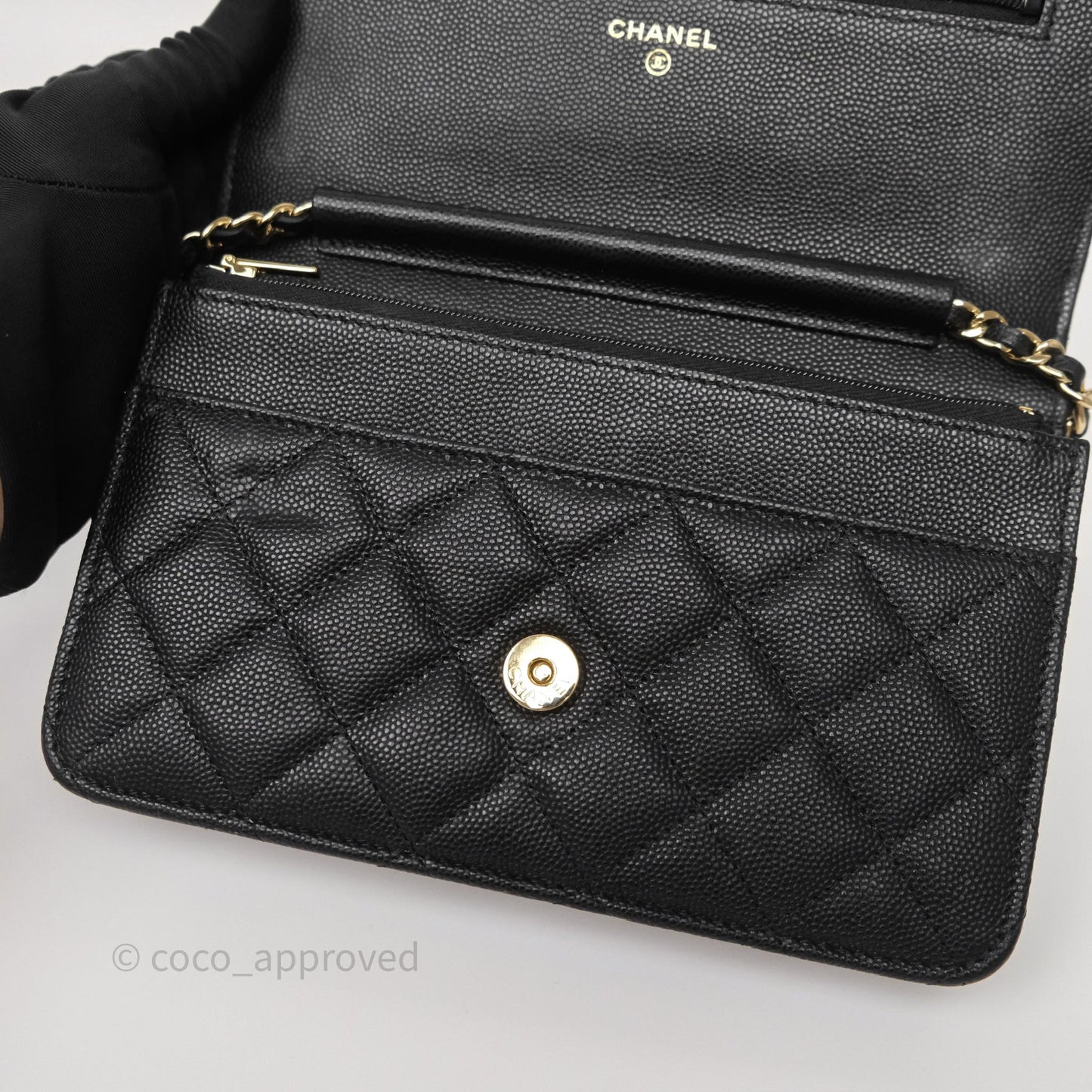 Chanel Wallet On Chain WOC Black Caviar Gold Hardware 23C