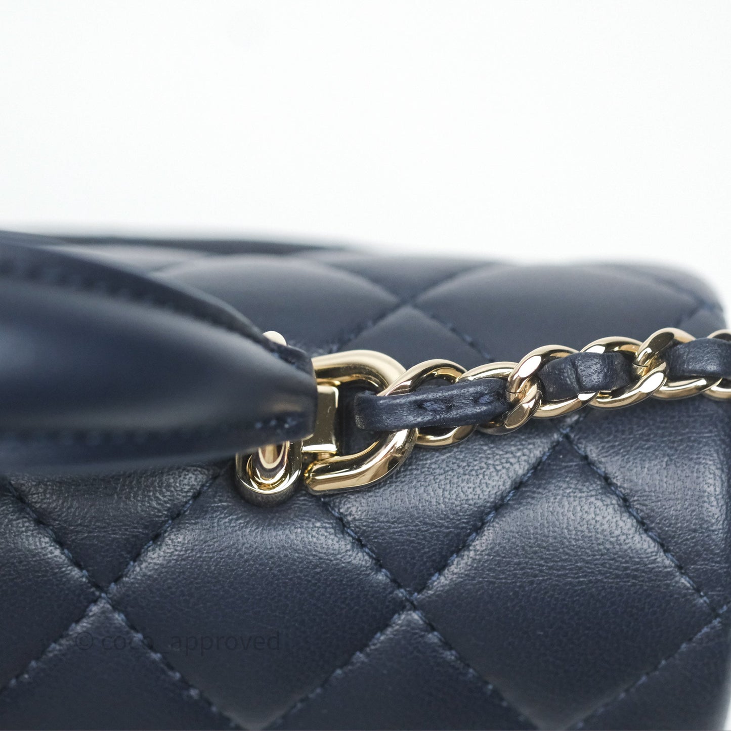 Chanel Top Handle Mini Rectangular Flap Bag Navy Lambskin Gold Hardware