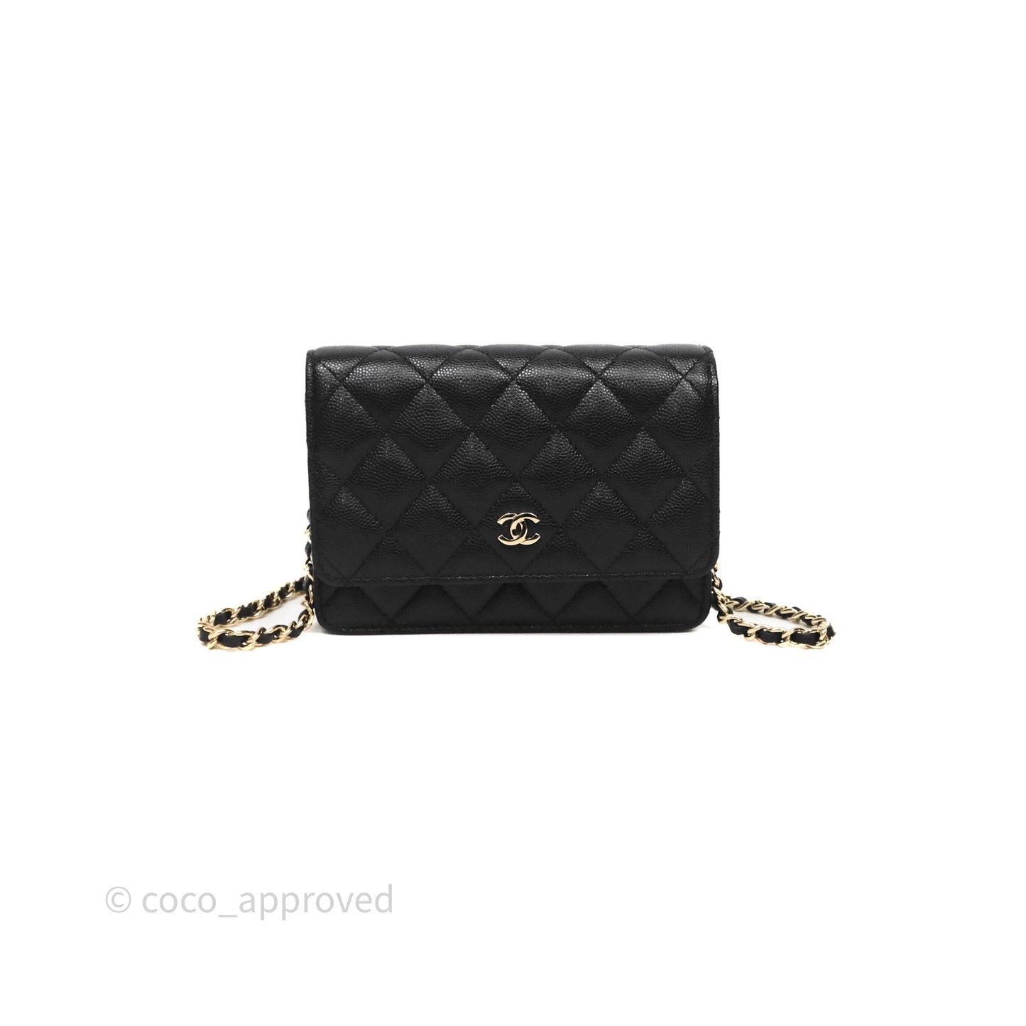 Chanel Quilted Mini Wallet on Chain WOC Black Caviar Gold Hardware