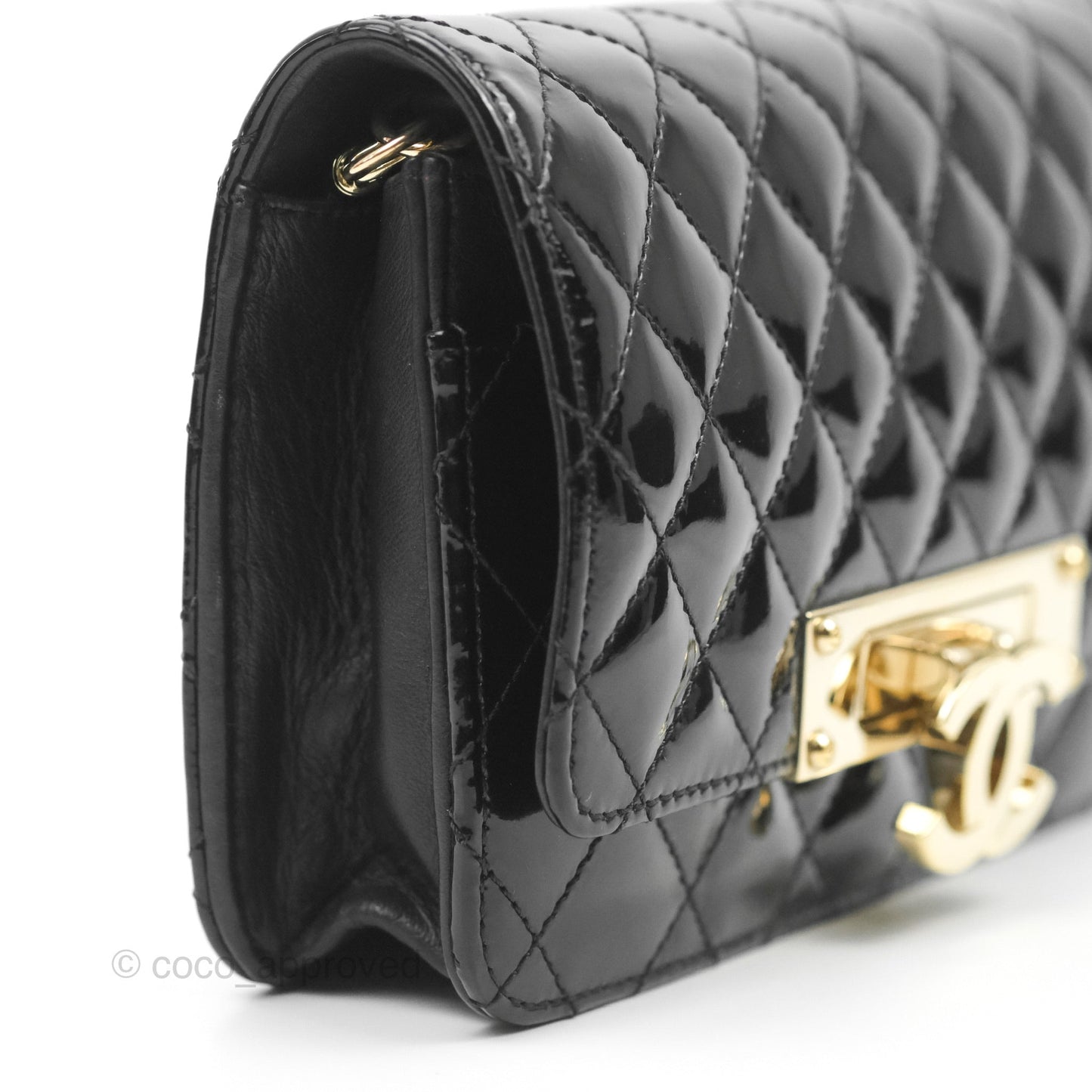 Chanel Golden Class Wallet On Chain WOC Black Patent Gold Hardware