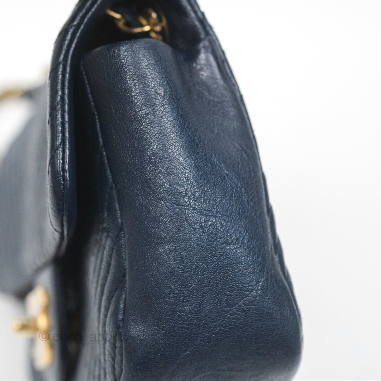Chanel Small Chevron Surpique Flap Navy Calfskin Aged Gold Hardware