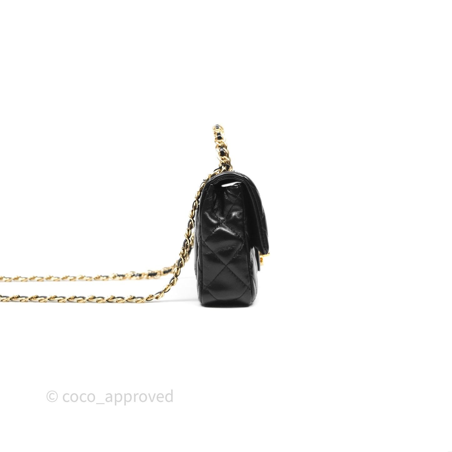 Chanel Top Handle Flap Bag Black Shiny Lambskin Gold Hardware 23S