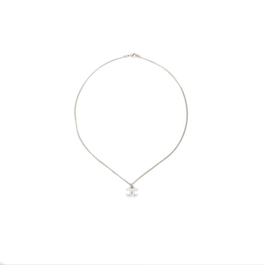 Chanel Crystal CC Necklace Silver Tone 12V