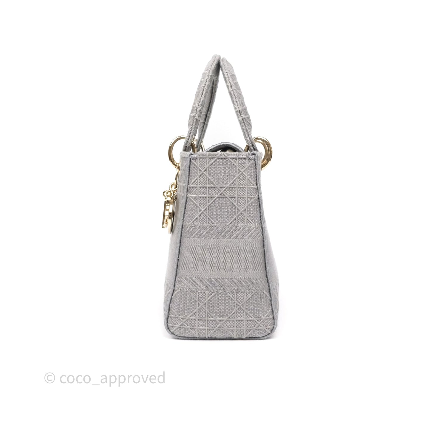 Dior Medium Lady D-Lite Bag Gray Cannage Embroidery Gold Hardware