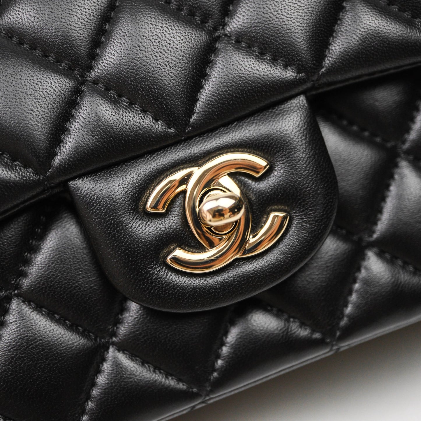 Chanel Top Handle Mini Rectangular Flap Black Lambskin Gold Hardware