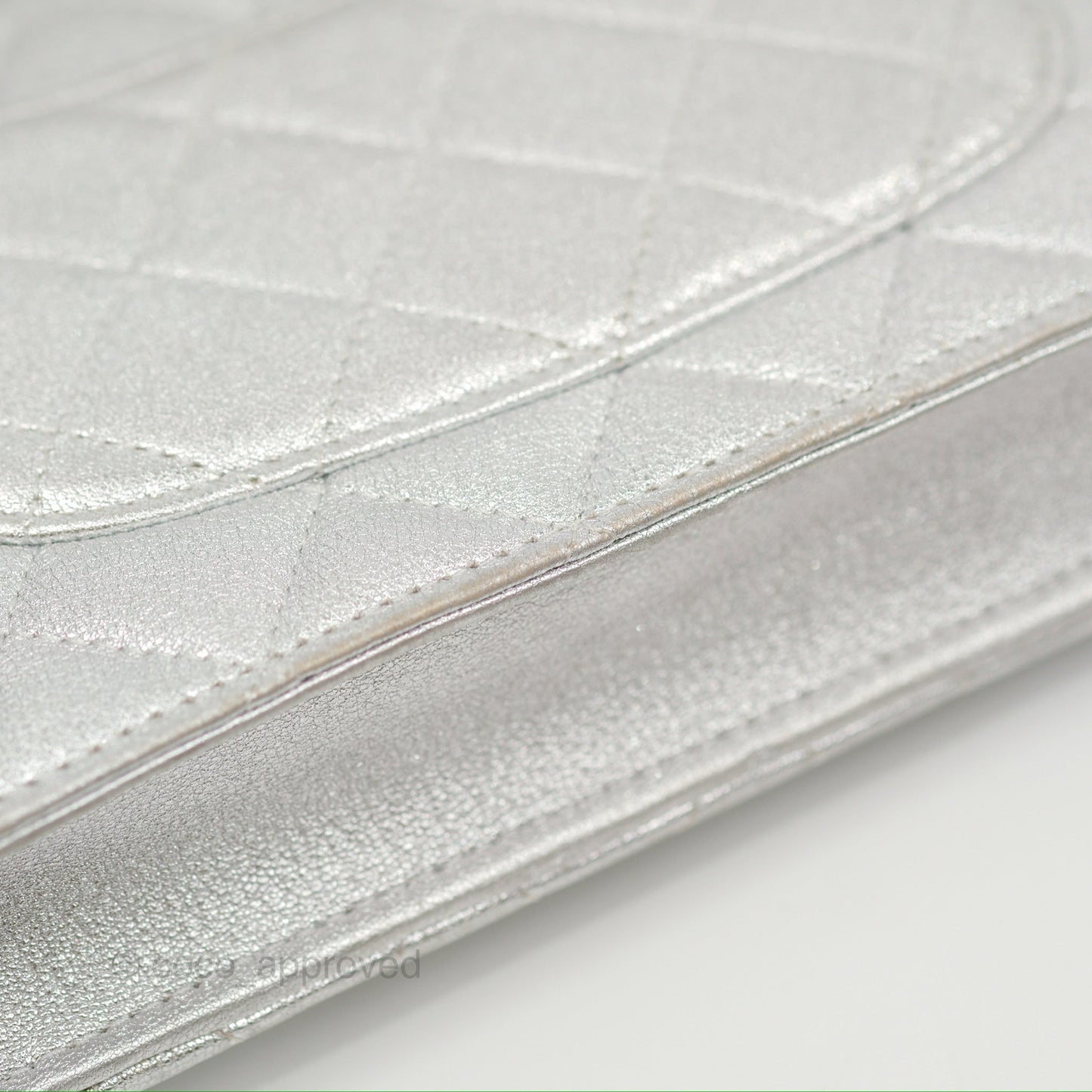 Chanel Quilted Wallet on Chain WOC Iridescent Silver Grained Lambskin Silver Hardware