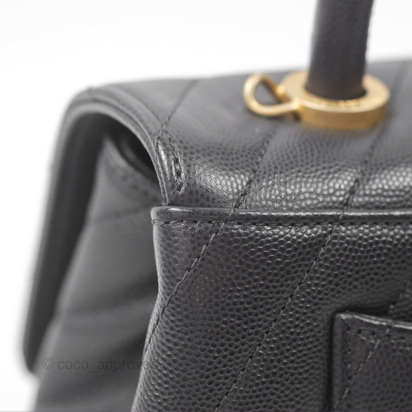 Chanel Small Coco Handle Chevron Dark Grey Caviar Aged Gold Hardware