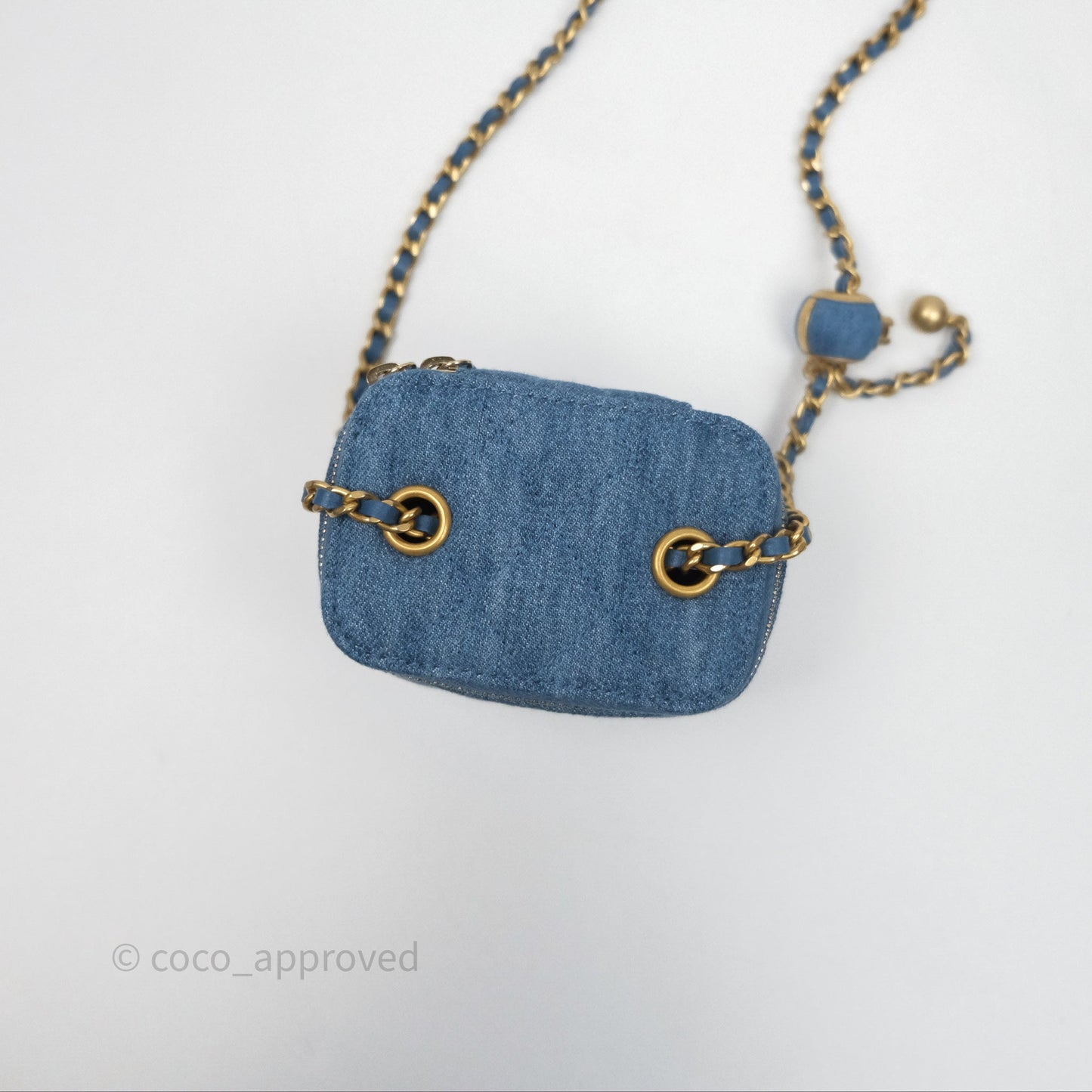 Chanel Mini Pearl Crush Vanity With Chain Denim Aged Gold Hardware