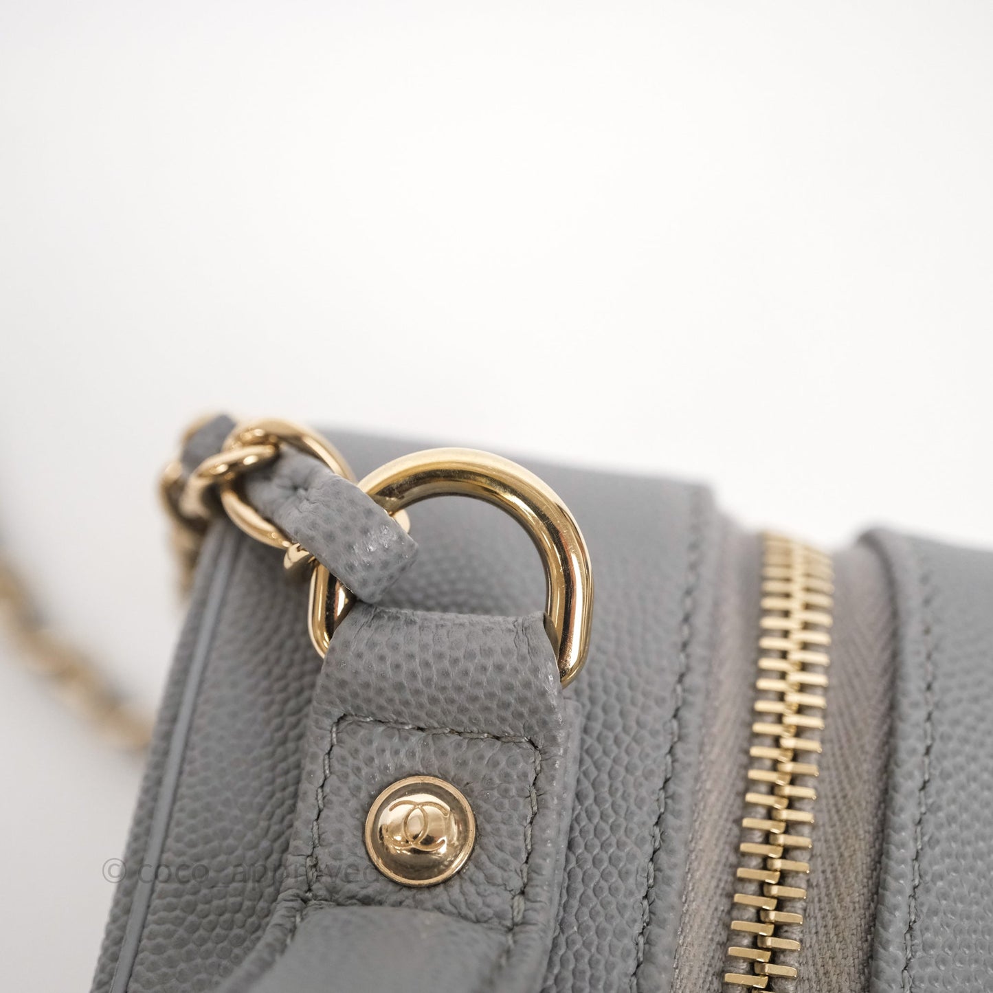 Chanel Medium CC Filigree Vanity Case Quilted Grey Caviar Gold Hardware