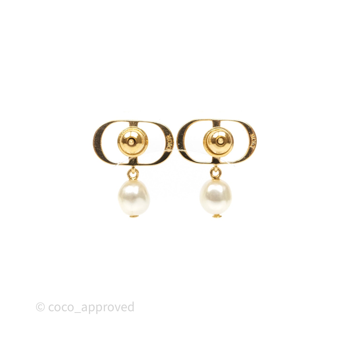 Christian Dior Petit CD Pearl Earrings Gold Tone