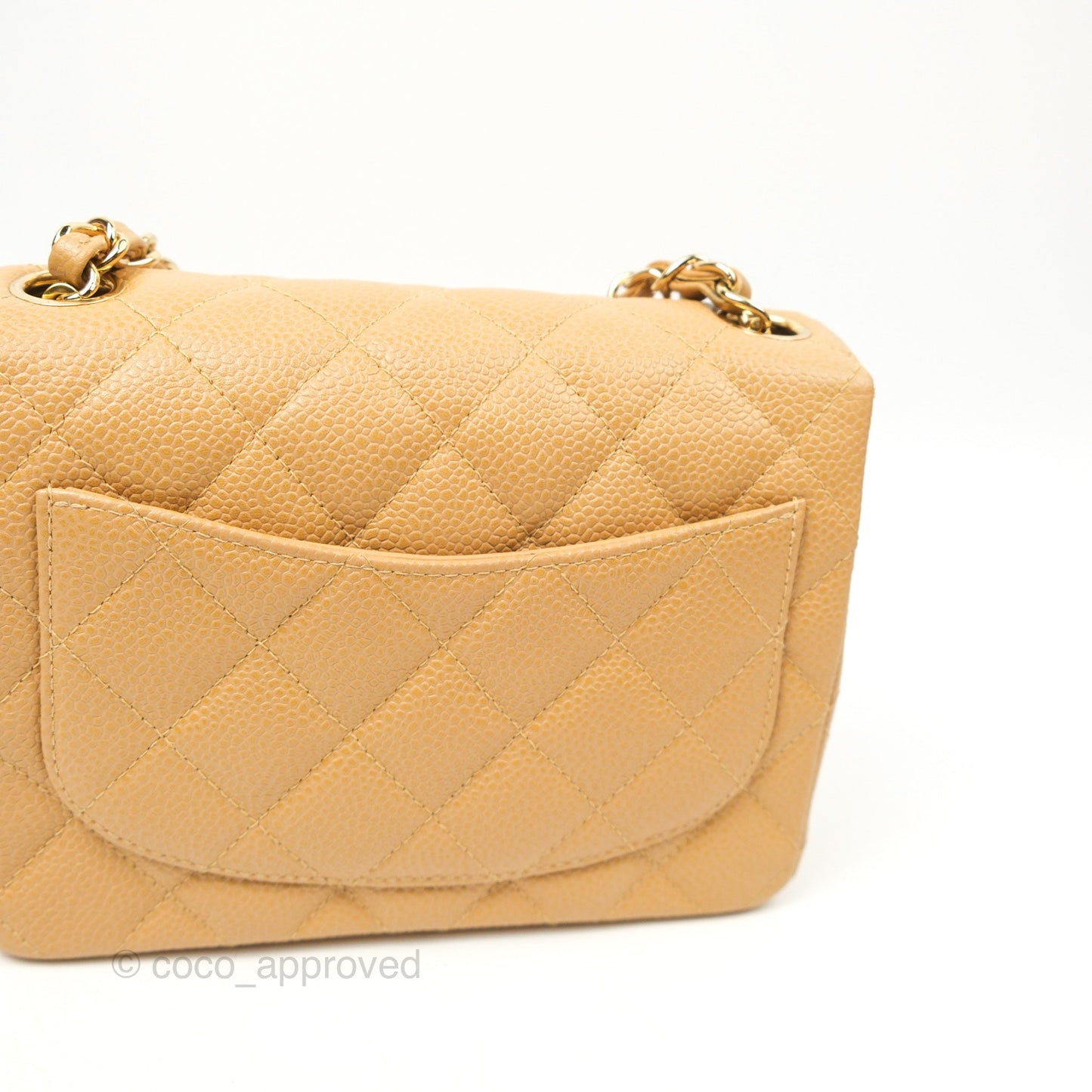 Chanel Quilted Vintage Mini Square Flap Beige Caviar 24K Gold Hardware