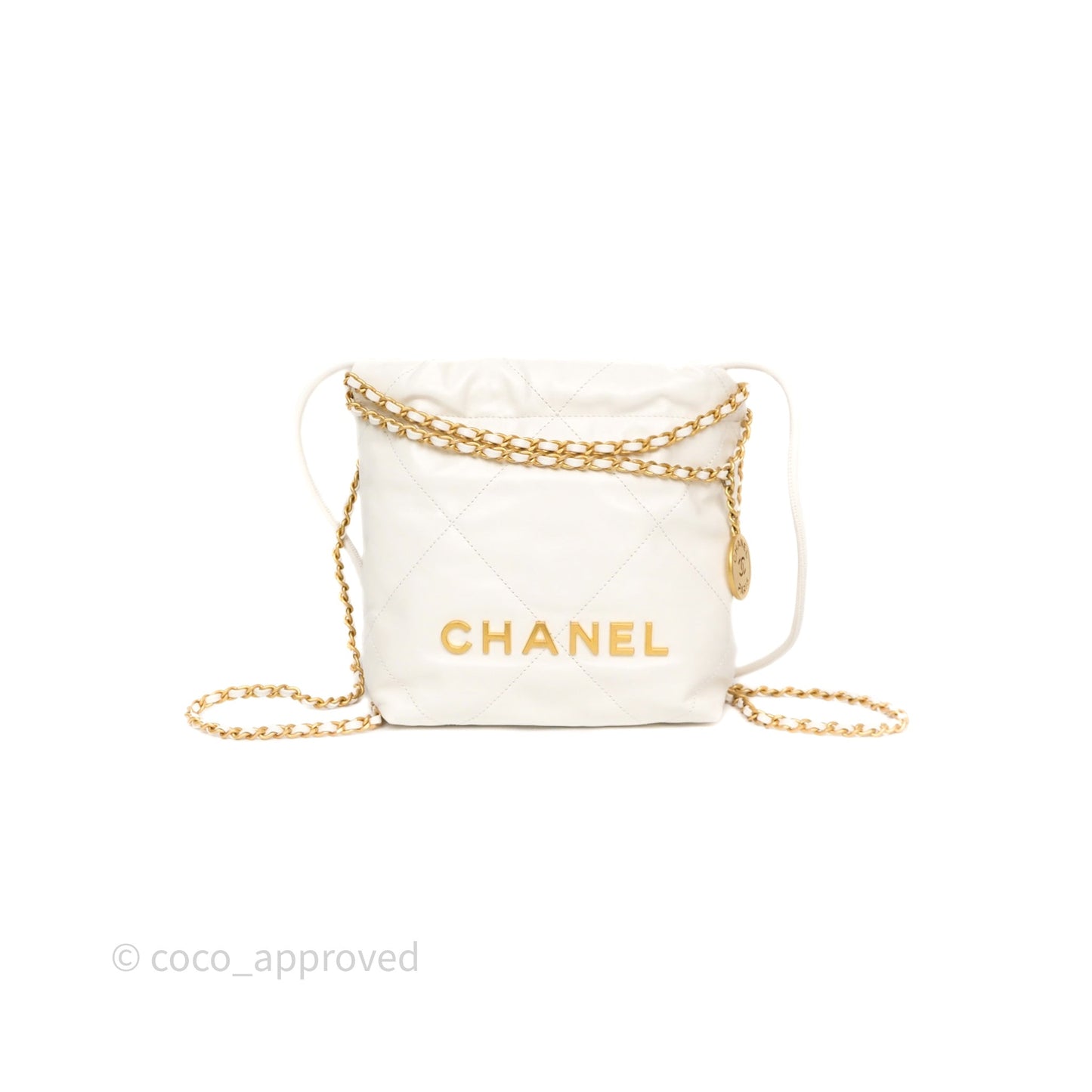 Chanel 22 Mini Bag White Calfskin Aged Gold Hardware
