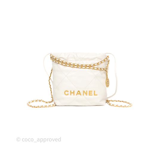 Chanel 22 Mini Bag White Calfskin Aged Gold Hardware