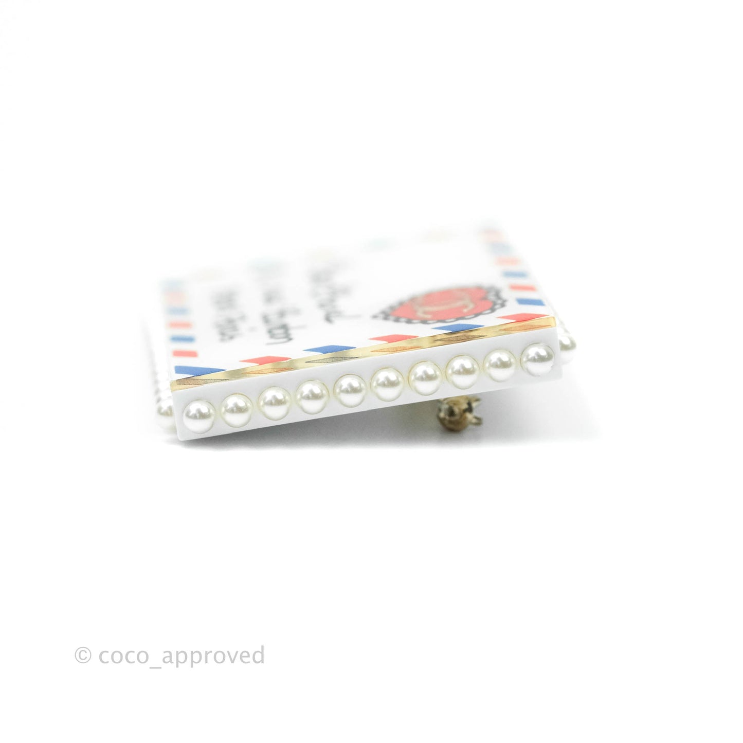 Chanel CC Postcard Pearl Brooch Gold Tone 19C