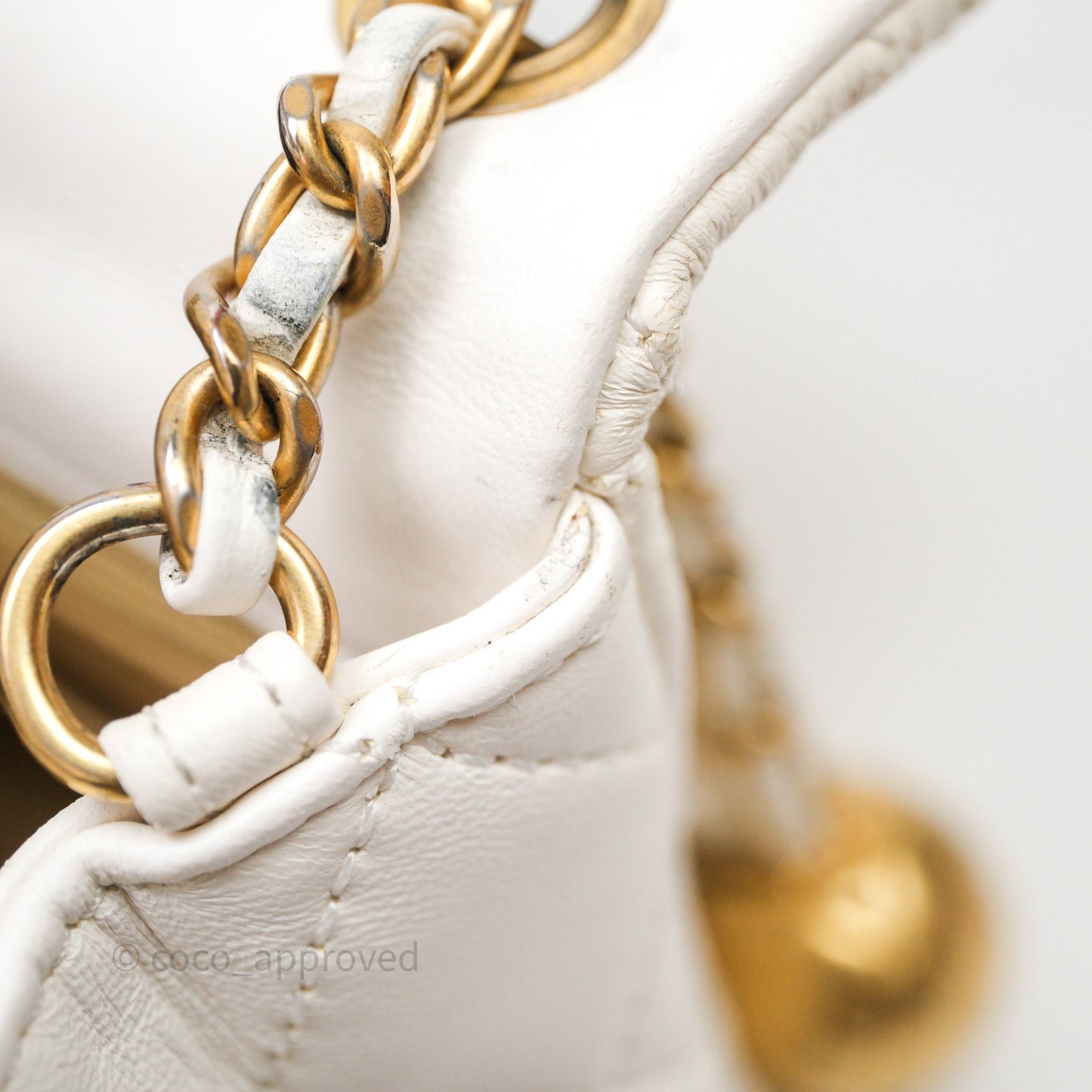 Chanel Mini Rectangular Pearl Crush Quilted White Lambskin Aged Gold Hardware