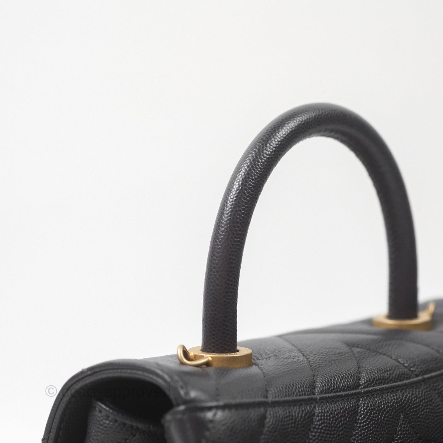 Chanel Small Coco Handle Chevron Dark Grey Caviar Aged Gold Hardware