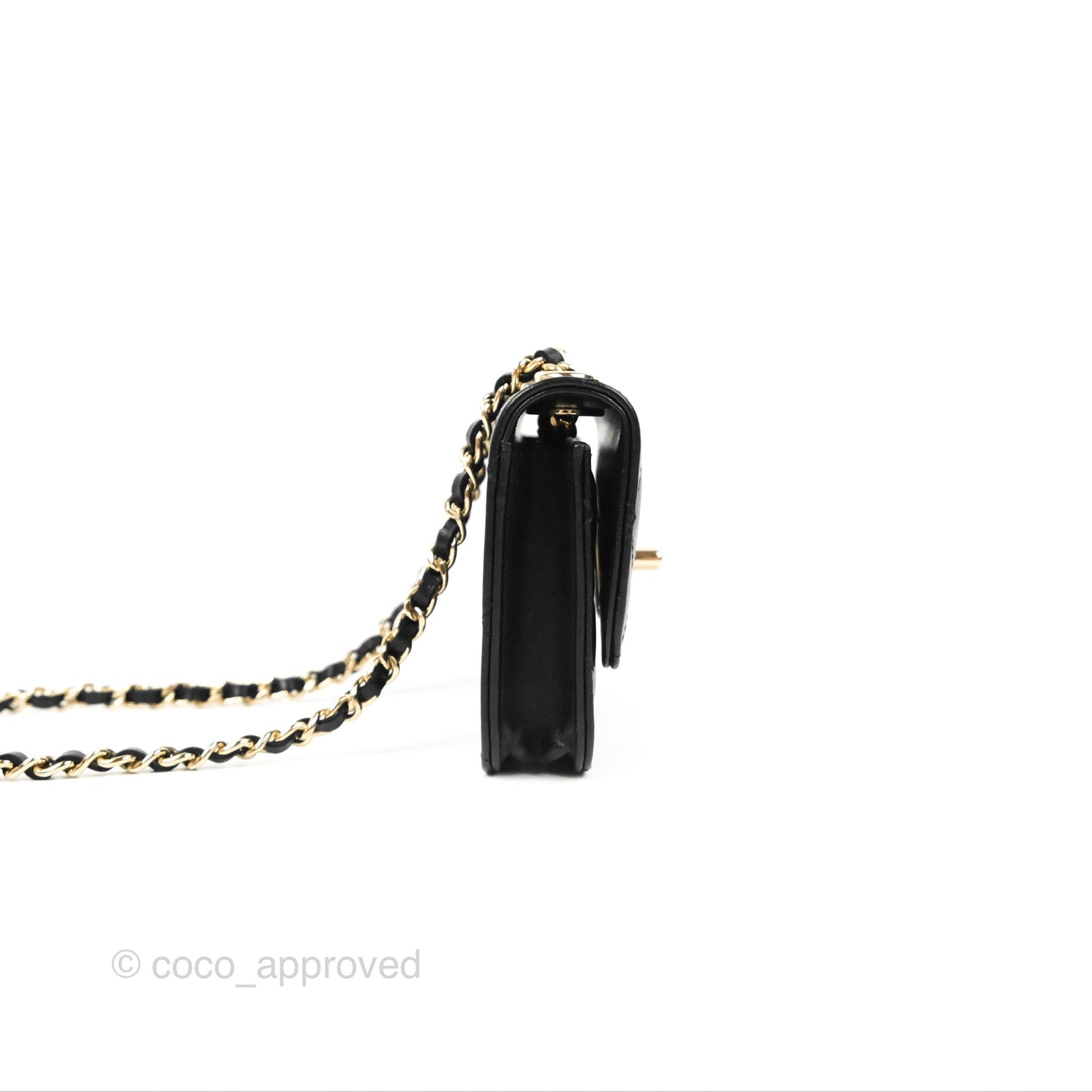 Chanel Mini Quilted Trendy CC Card Holder With Chain Black Lambskin Gold Hardware