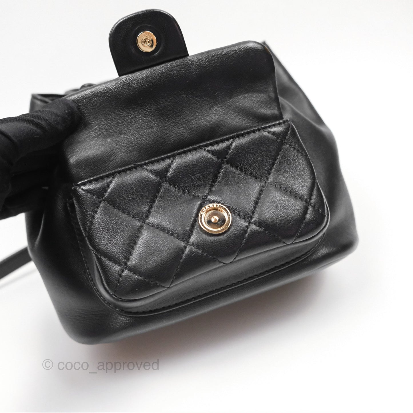 Chanel Quilted Small Duma Drawstring Backpack Black Lambskin