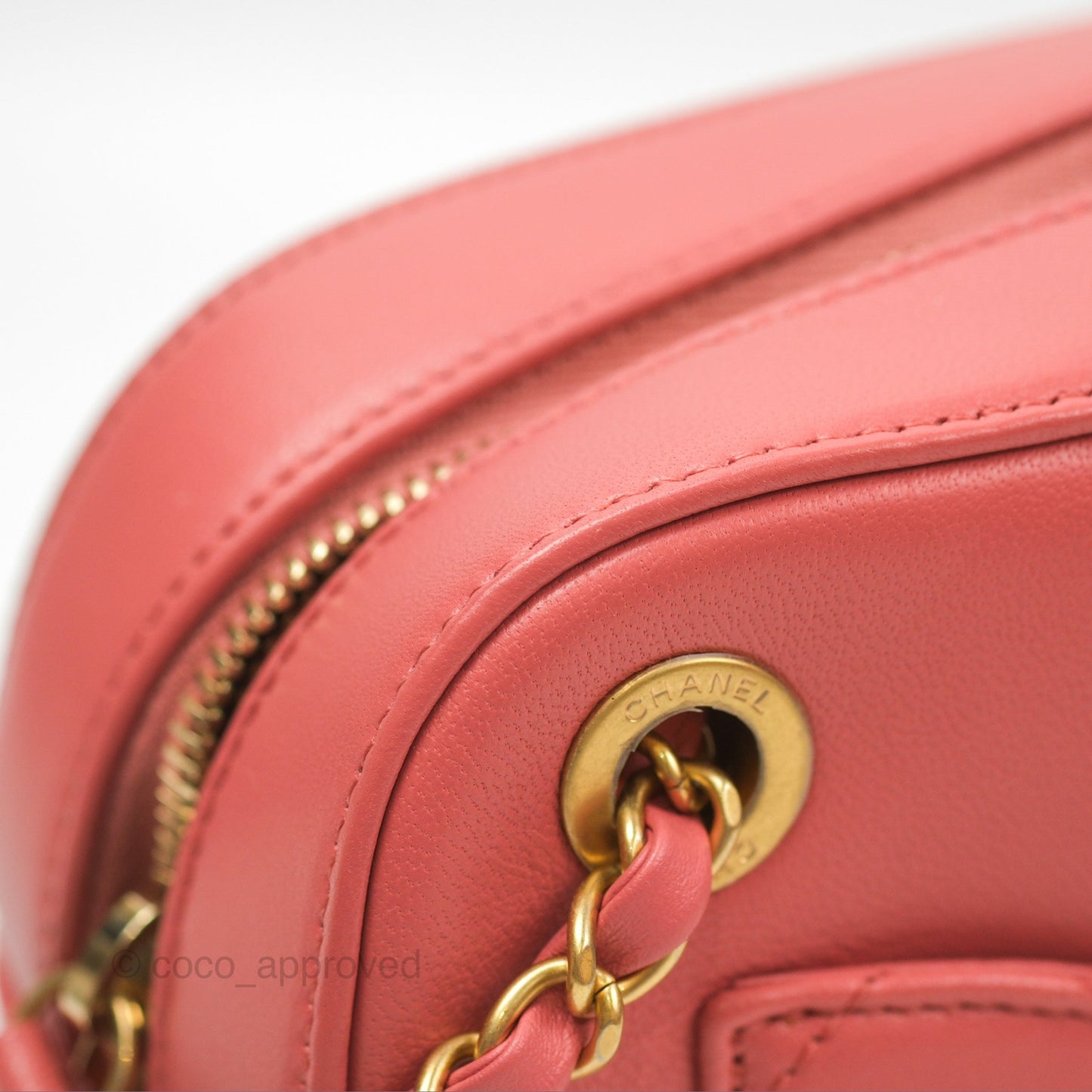 Chanel Chain Infinity Camera Case Pink Goatskin Aged Gold Hardware