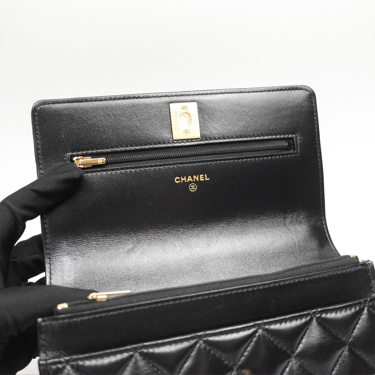 Chanel Heart Adjustable Chain WOC Black Lambskin Aged Gold Hardware 25C