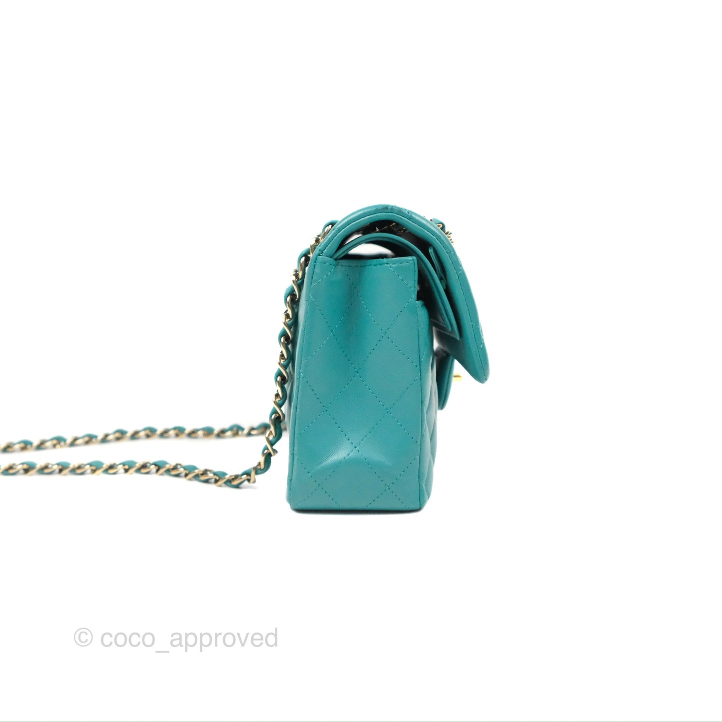 Chanel Small Classic Quilted Flap Turquoise Lambskin Gold Hardware