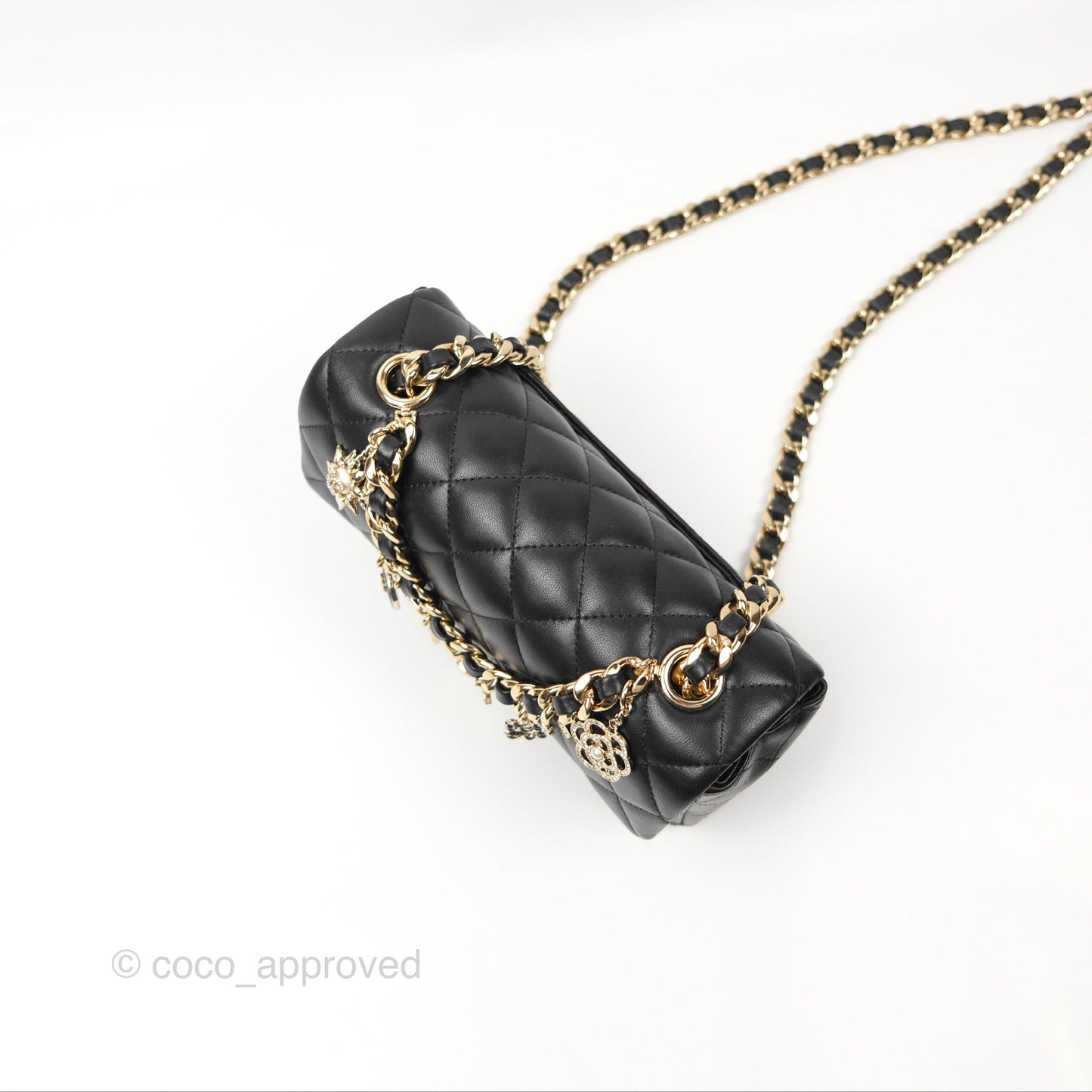 Chanel Quilted Mini Rectangular Flap With Charms Black Lambskin Gold Hardware 21C