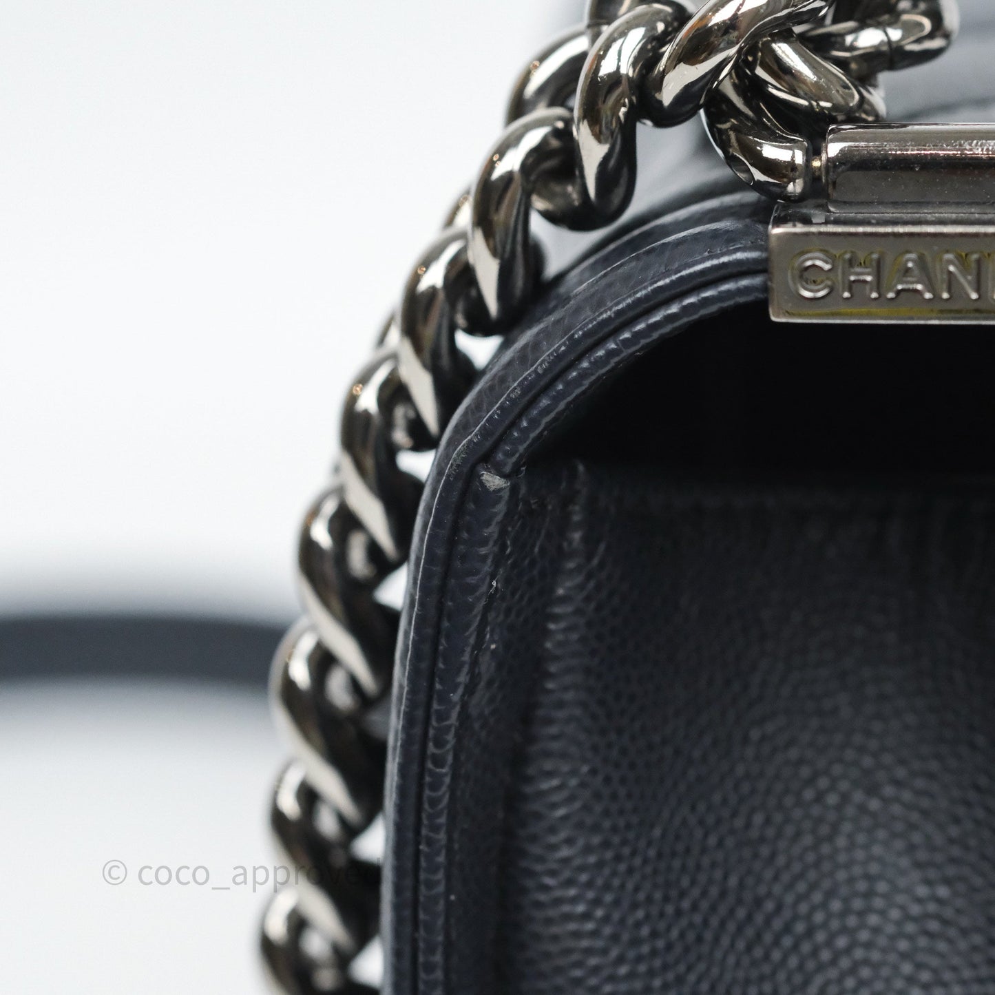 Chanel Medium Boy Chevron Dark Navy Caviar Silver Hardware