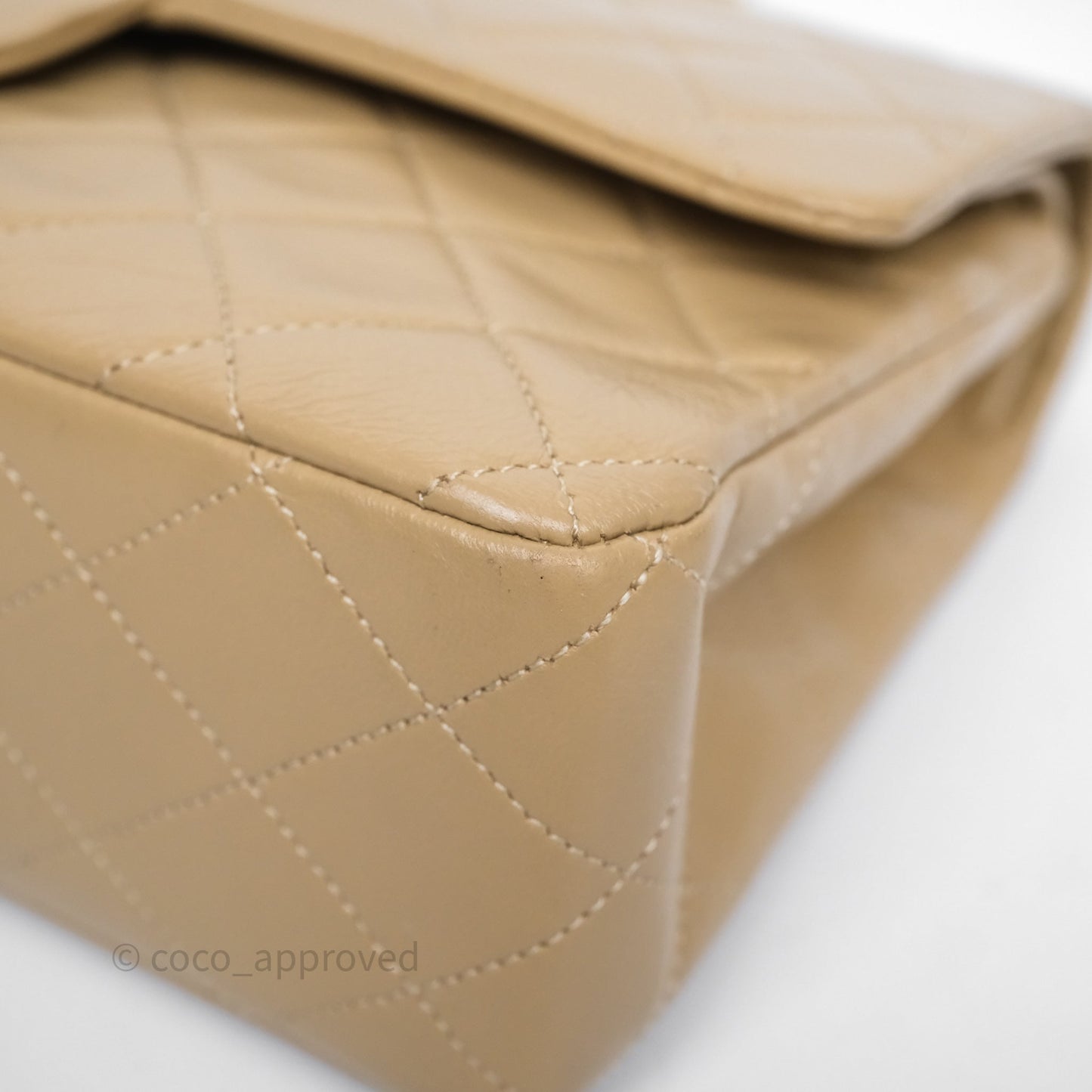 Chanel Vintage Medium Classic Flap Beige Lambskin 24K Gold Hardware