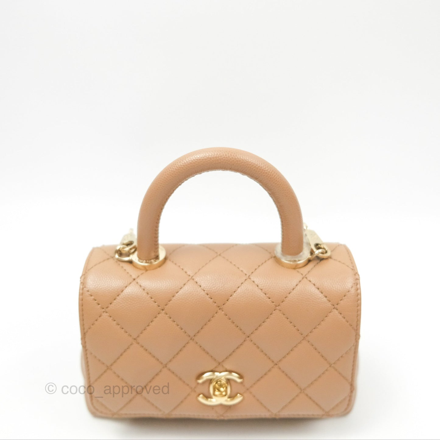 Chanel Mini Coco Handle Quilted Beige Caviar Gold Hardware