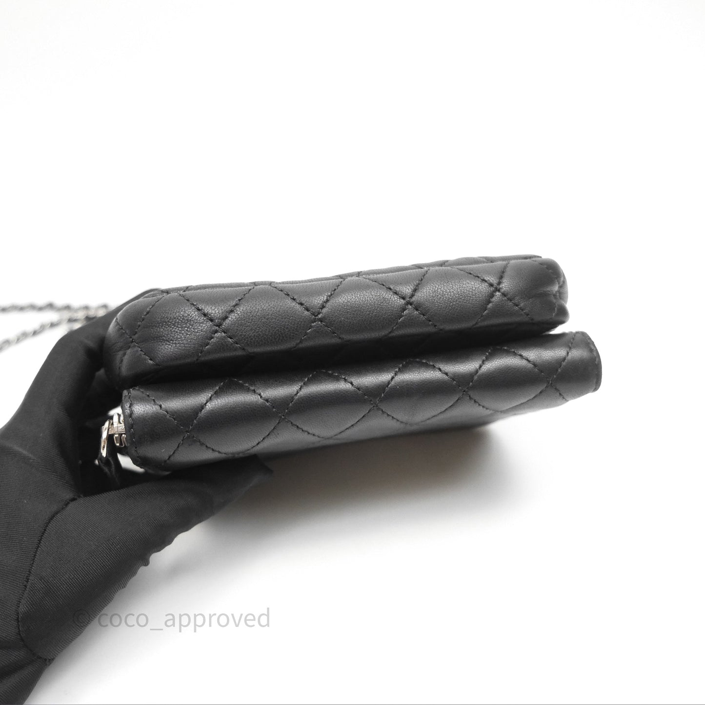 Chanel Mini Quilted Double Pouch Bag Lambskin Sliver Hardware