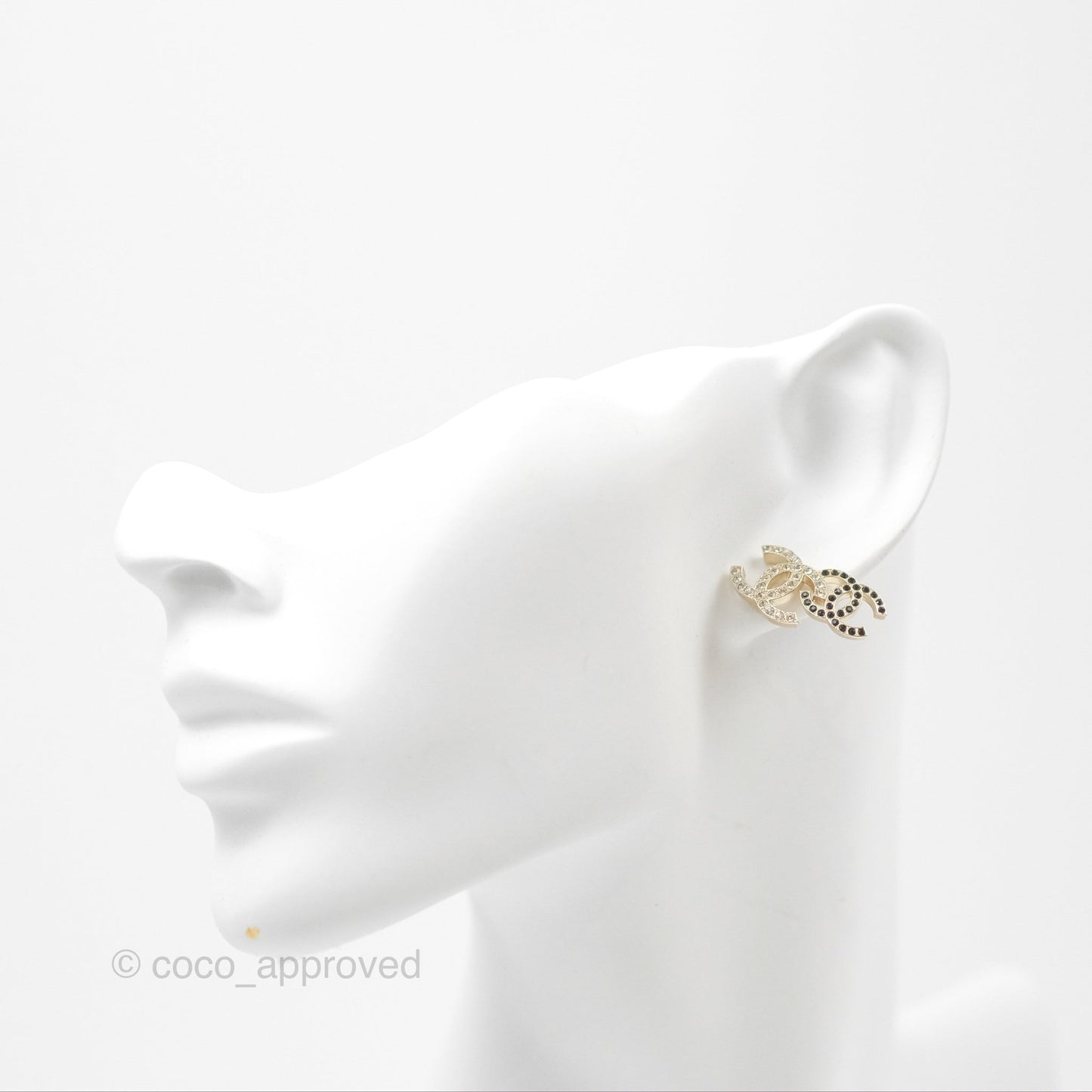 Chanel Crystal Black Double CC Earrings Gold Tone 22B